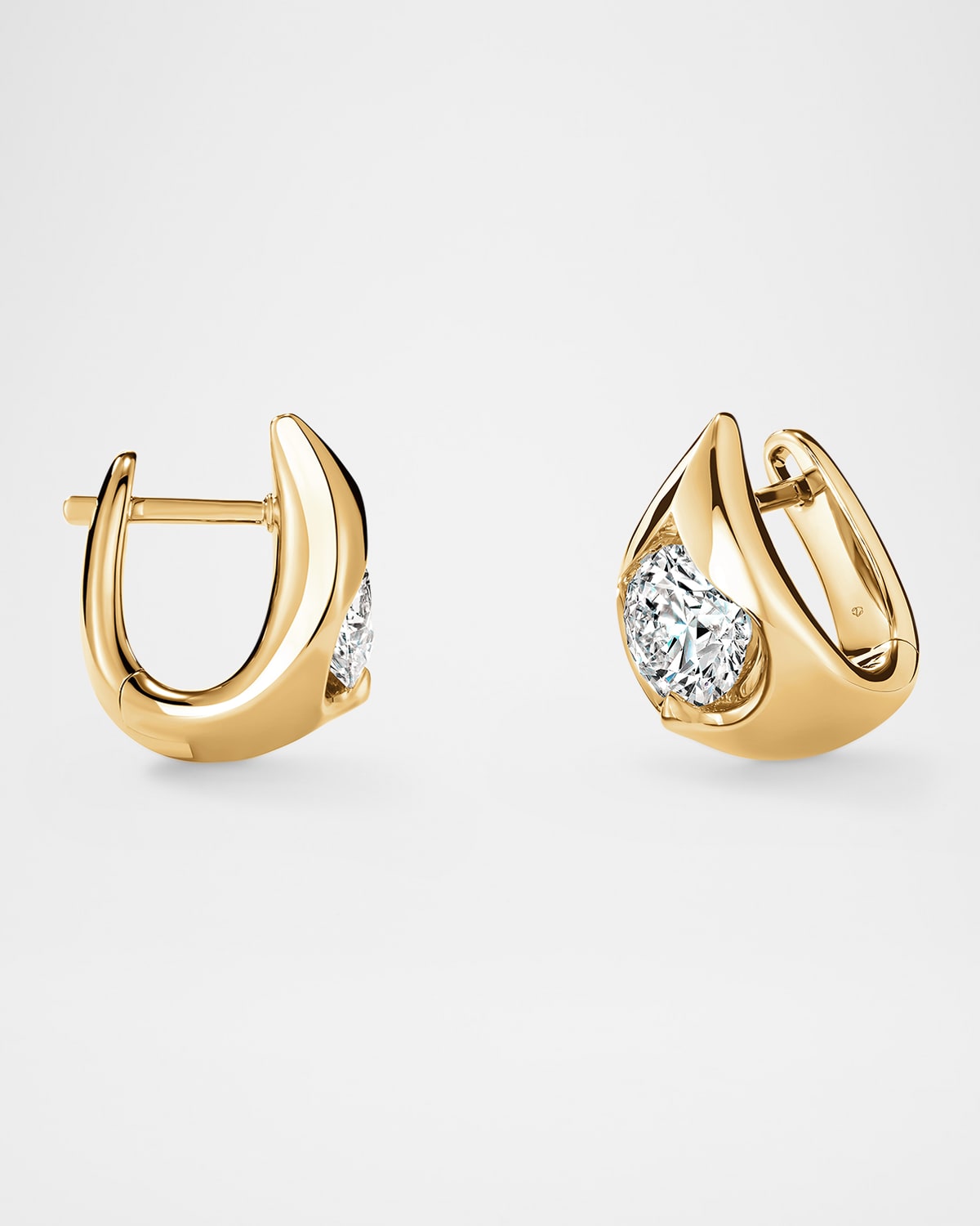 18K Yellow Gold LU Diamond Droplet Huggies