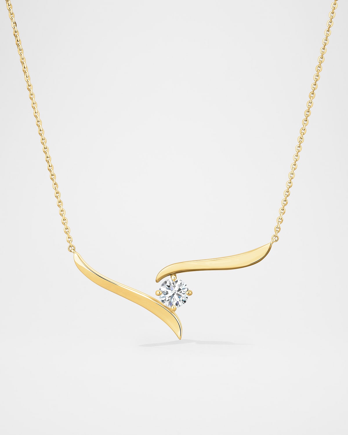 18K Yellow Gold Vela Solitaire Diamond Crossover Pendant Necklace