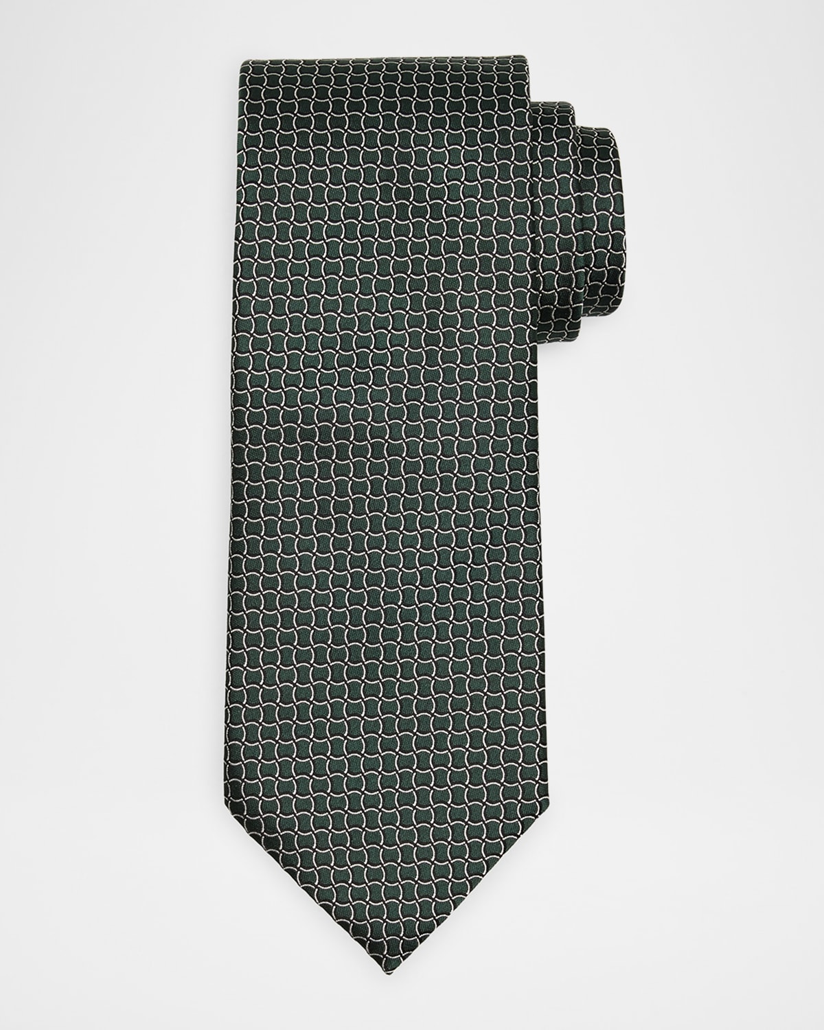 Zegna Men's Geometric Net Silk Tie In Green