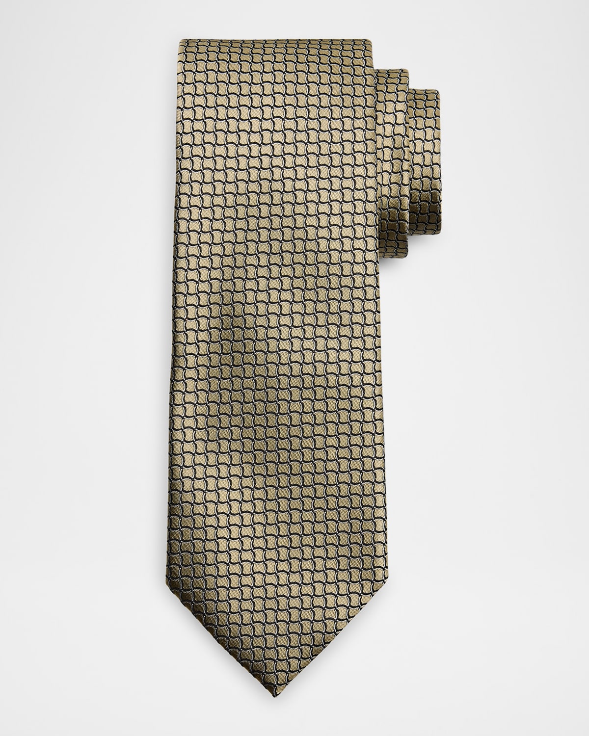 Zegna Men's Geometric Net Silk Tie In Green