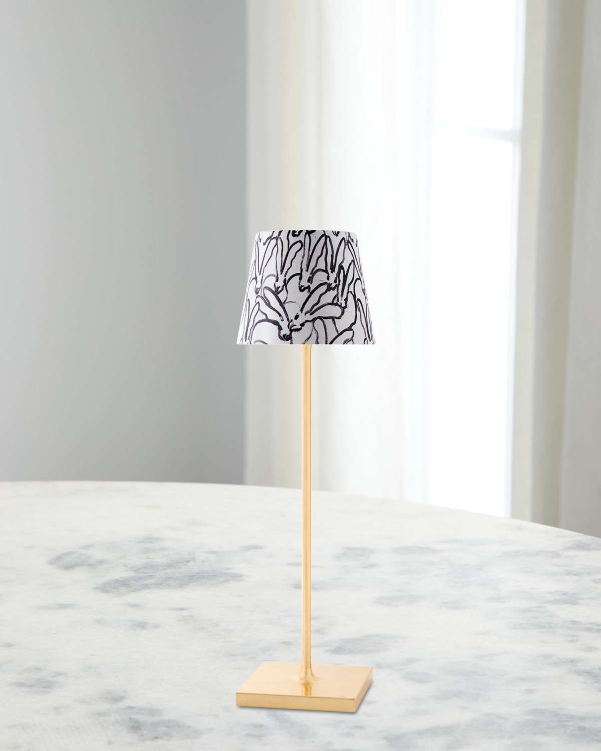 Hunt Slonem X Zafferano Poldina Pro Rechargeable 15" Table Lamp, Gold Leaf Rabbit Run