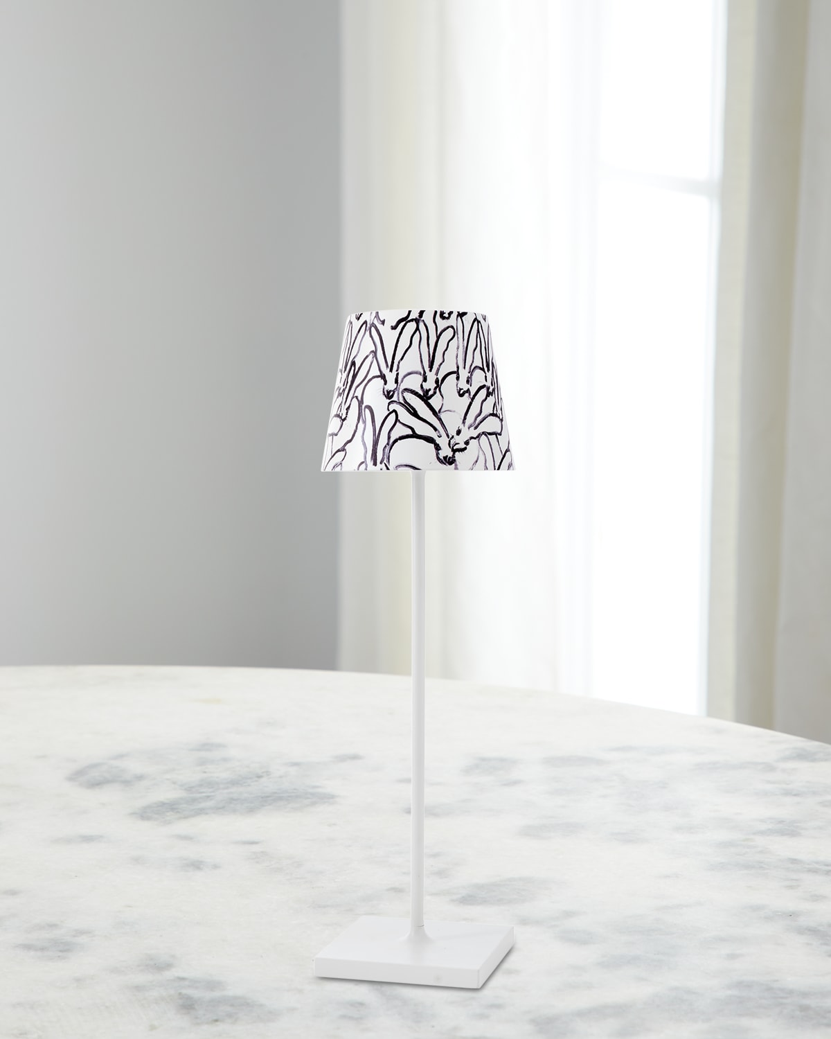 Hunt Slonem X Zafferano Poldina Pro Rechargeable 15" Table Lamp, White Rabbit Run