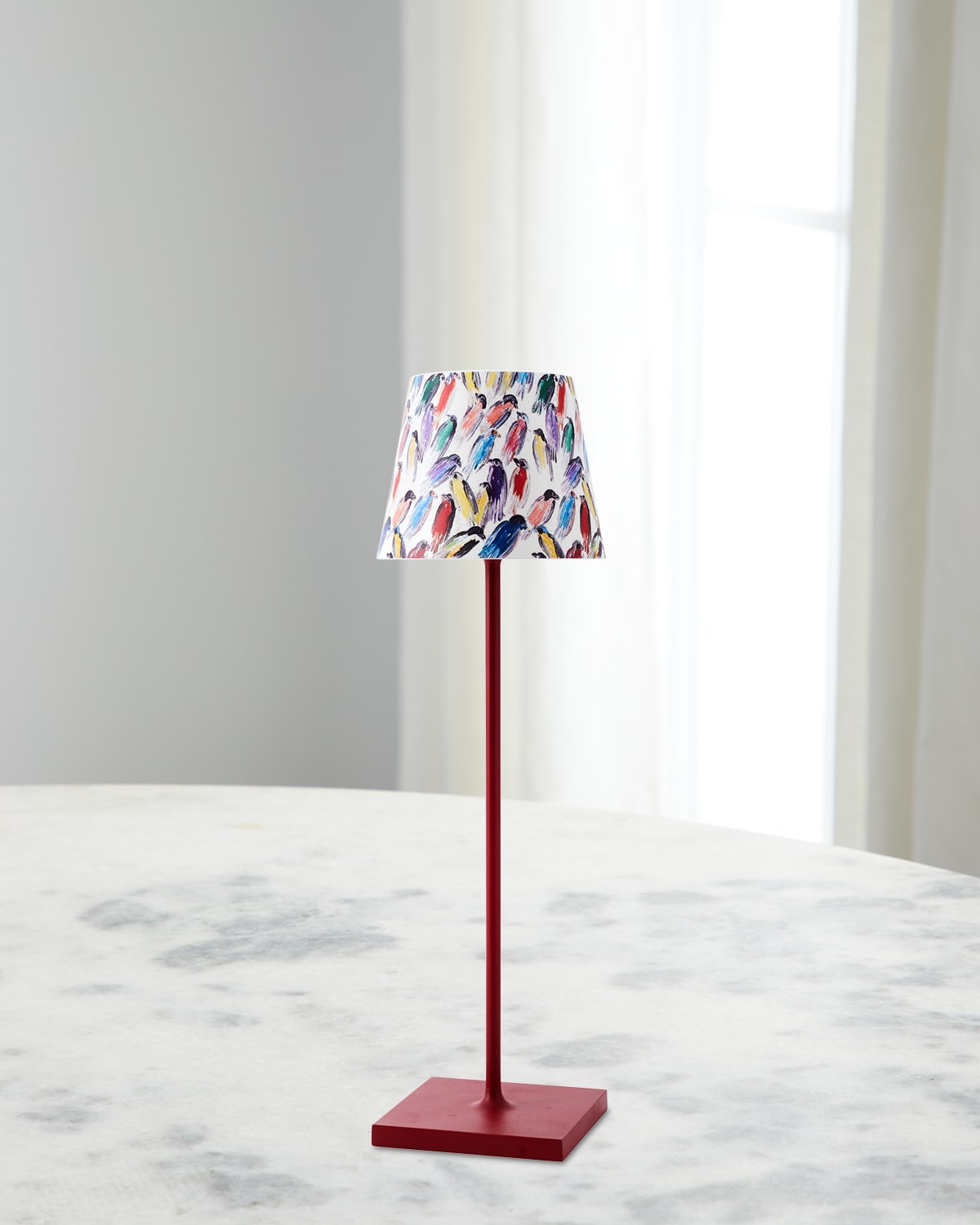Hunt Slonem X Zafferano Poldina Pro Rechargeable 15" Table Lamp, Festive Finches