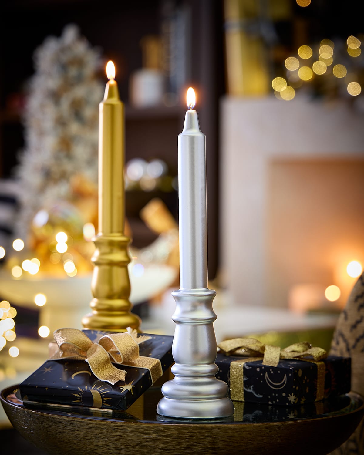 Neiman Marcus Candlestick-shaped Candle, Silver In Metallic