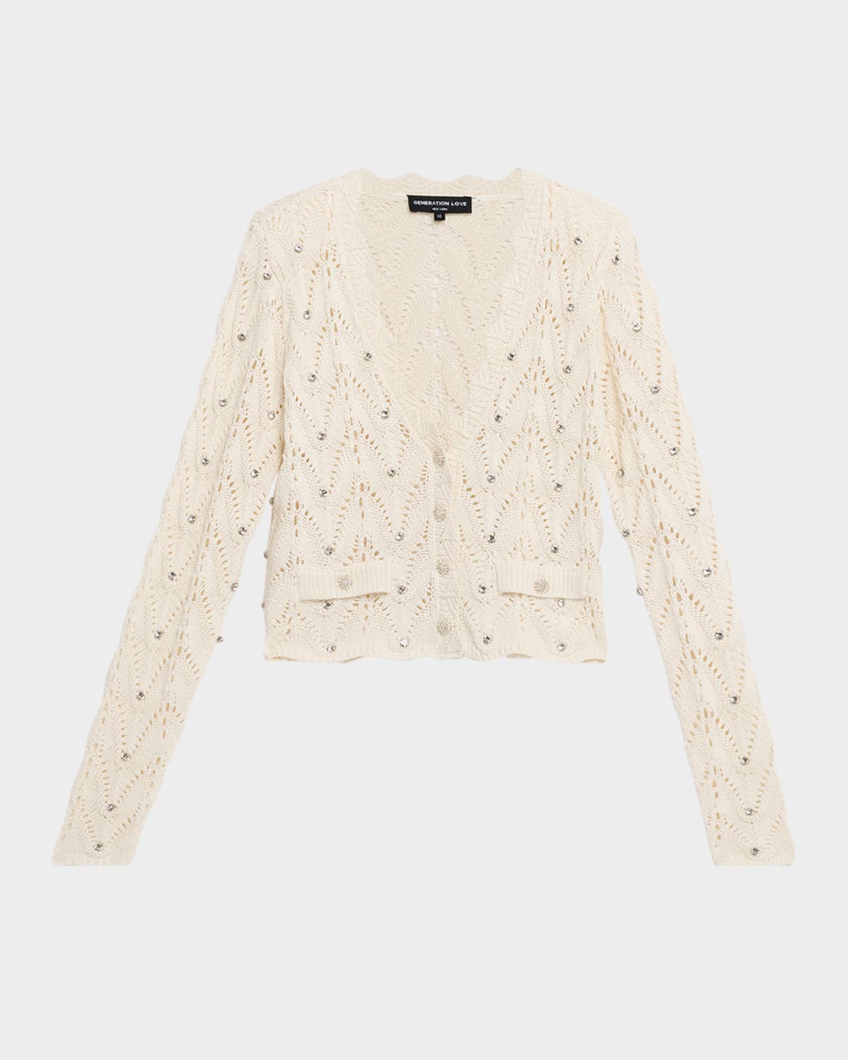 Generation Love Blake Crystal Pointelle Cardigan Sweater In Neutral