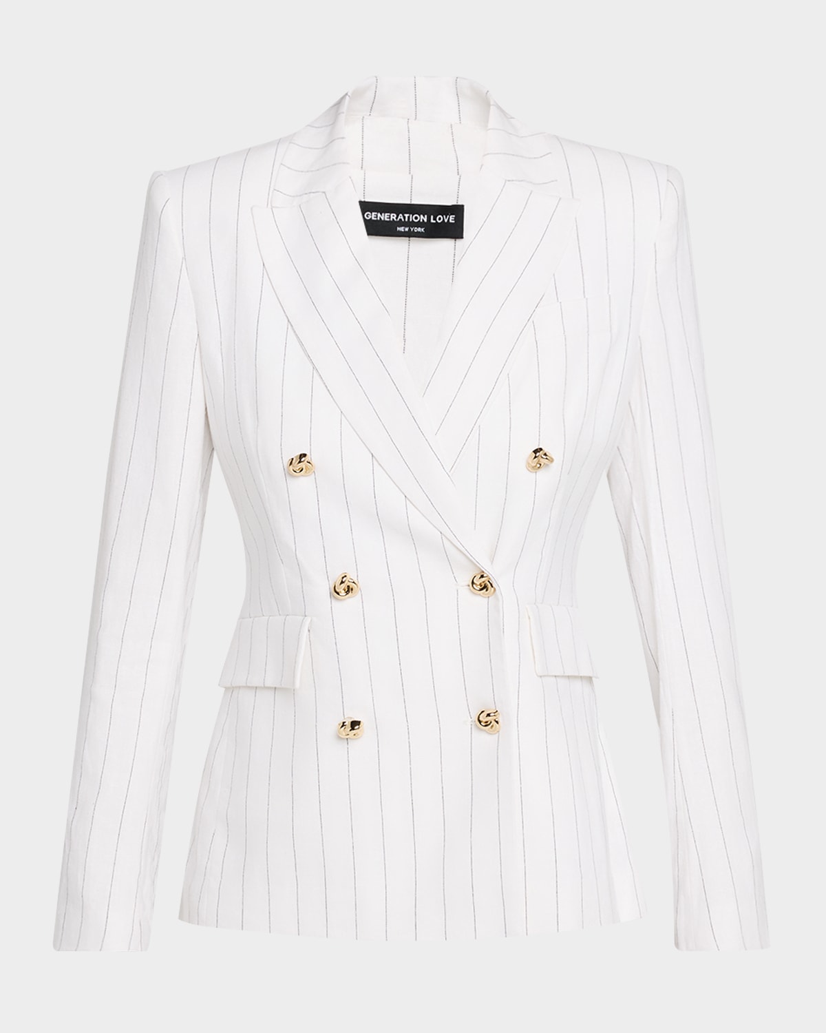 Generation Love Arielle Pinstripe Double-breasted Blazer In White