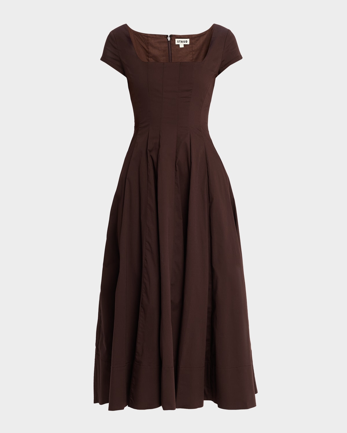 Staud Wells Stretch Cotton Fit And Flare Midi Dress In Brown