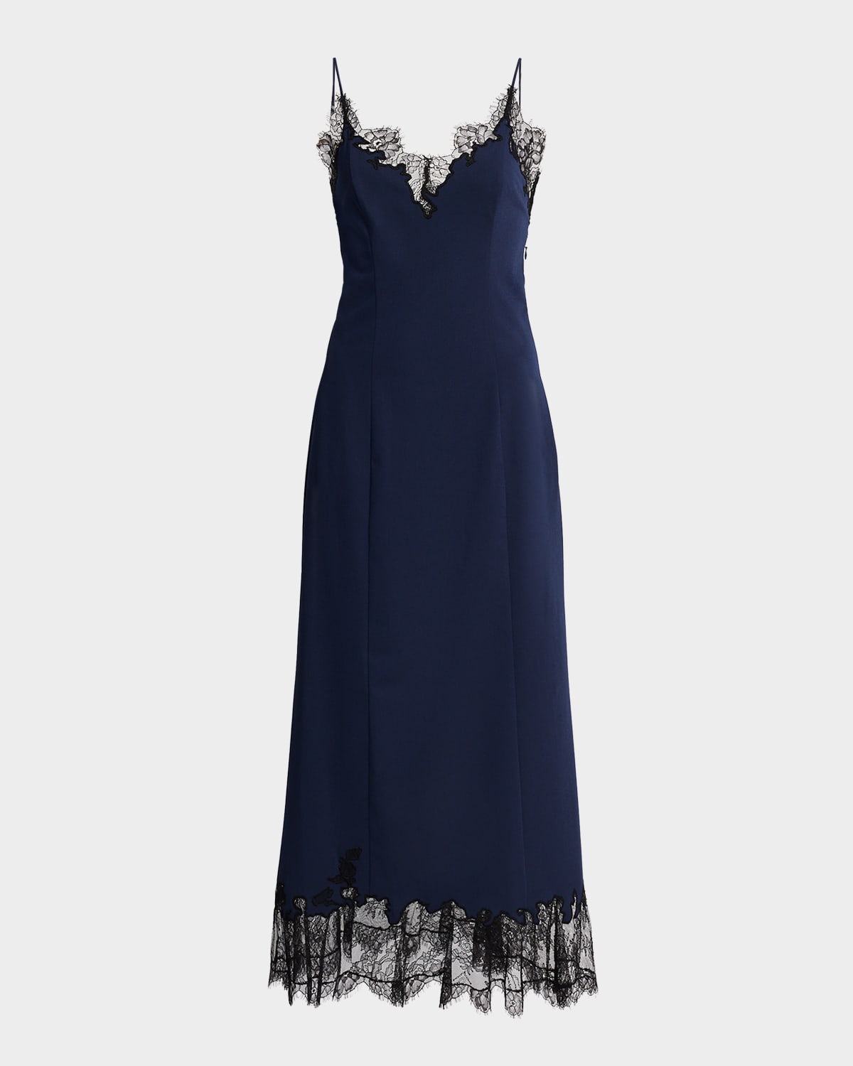 Staud Nadia Lace-trimmed Midi Dress In Blue