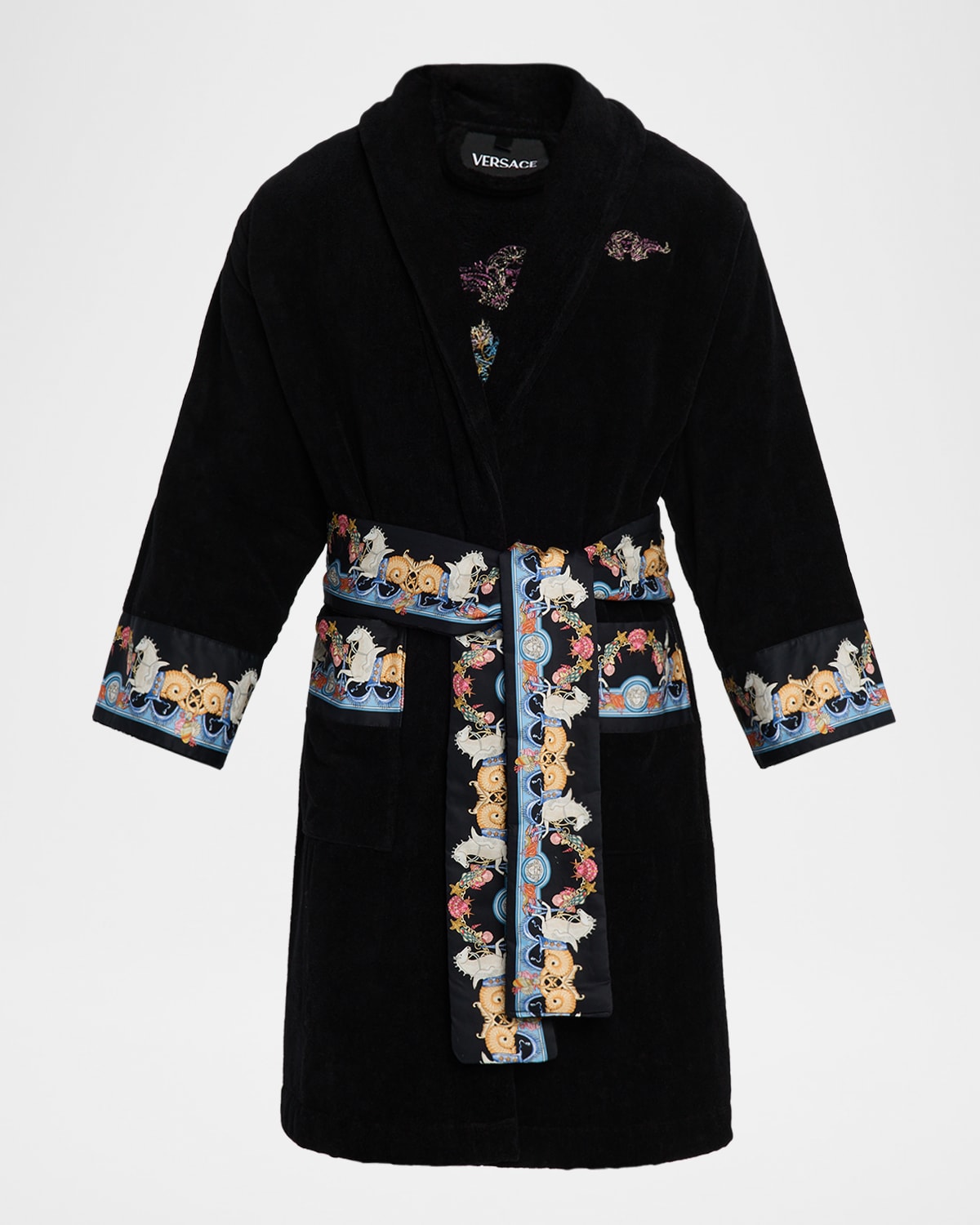 Men's Coral-Trim Cotton Terry Robe