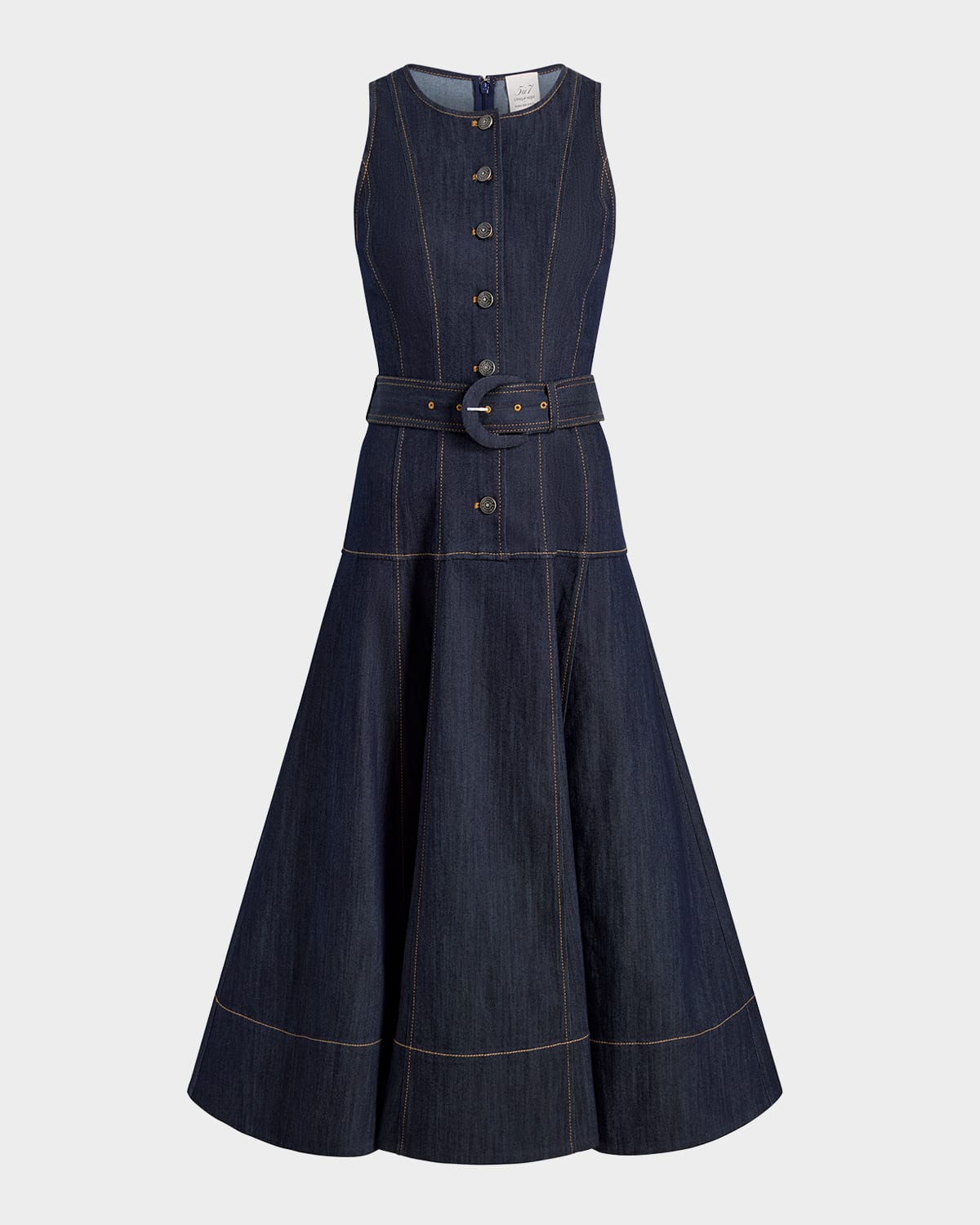 Cinq À Sept Margaret Sleeveless Denim Midi Dress In Blue