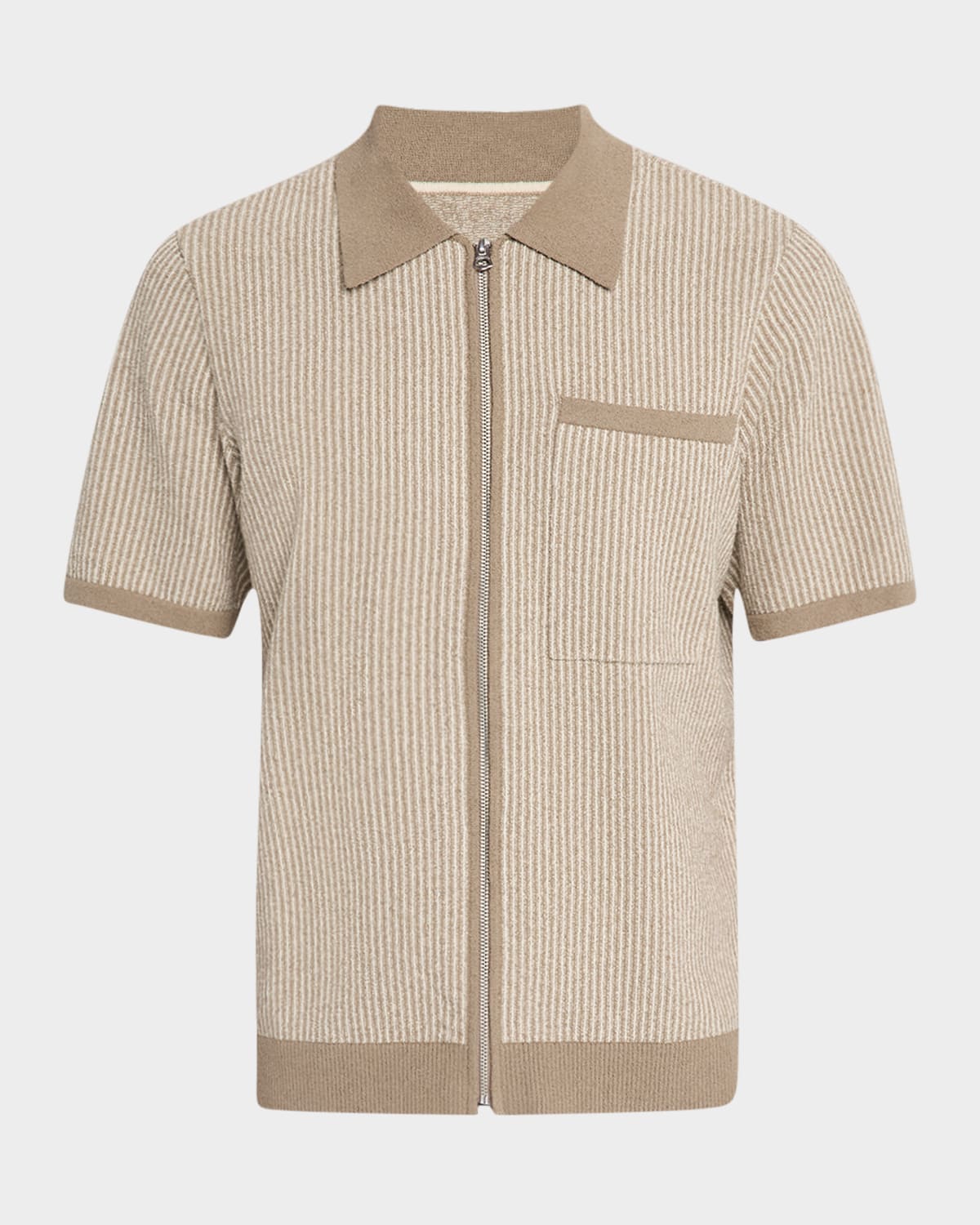 Rag & Bone Zuma Jacquard Stripe Short Sleeve Knit Zip-up Shirt