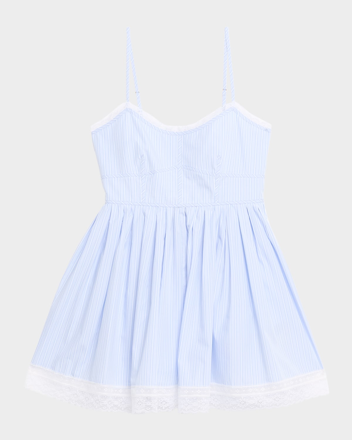 Loveshackfancy Harrisine Striped Cotton Poplin Mini Dress In Blue