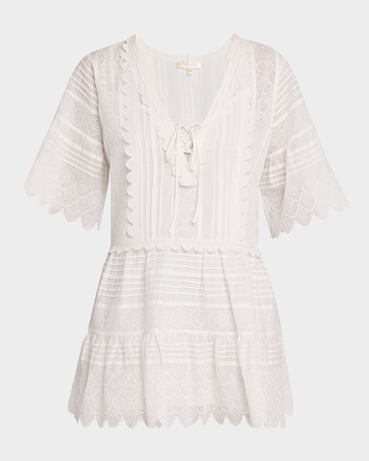 Loveshackfancy Orcia Embroidery Detail Cotton Babydoll Minidress In White