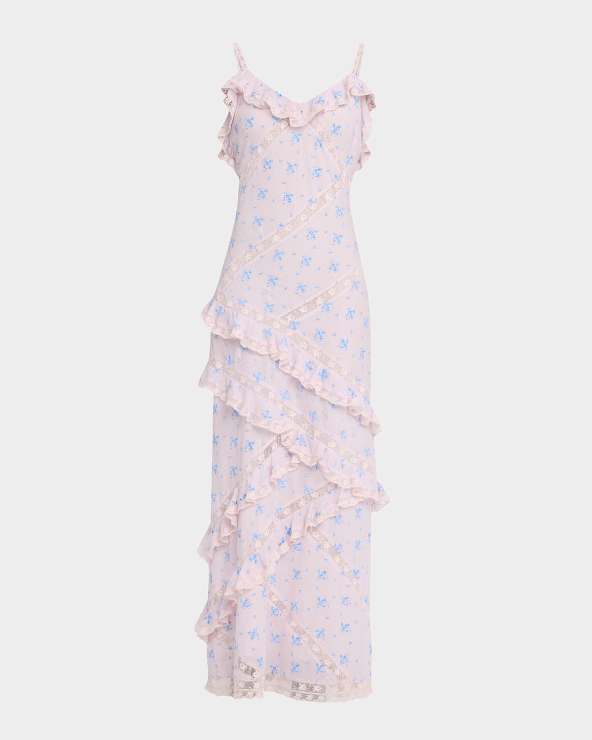 Loveshackfancy Nocelle Floral Cotton Ruffle Maxi Dress In Pink