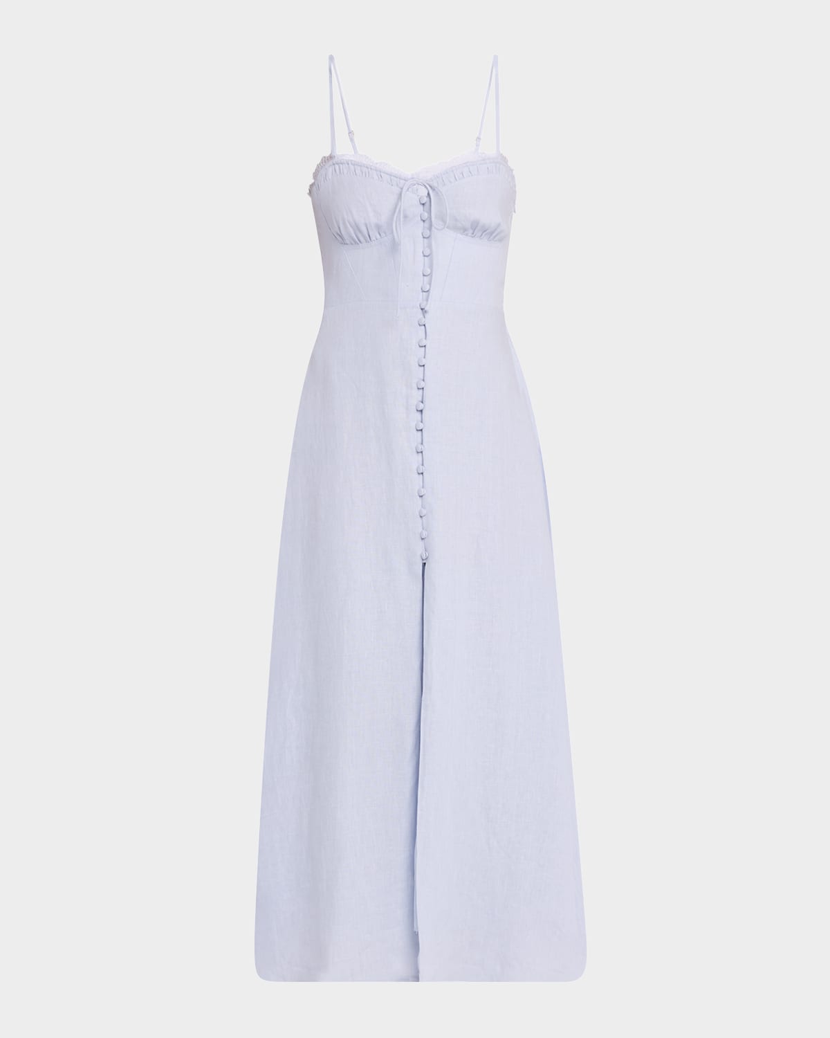 Loveshackfancy Linella Linen Sweetheart Fit And Flare Maxi Dress In Blue