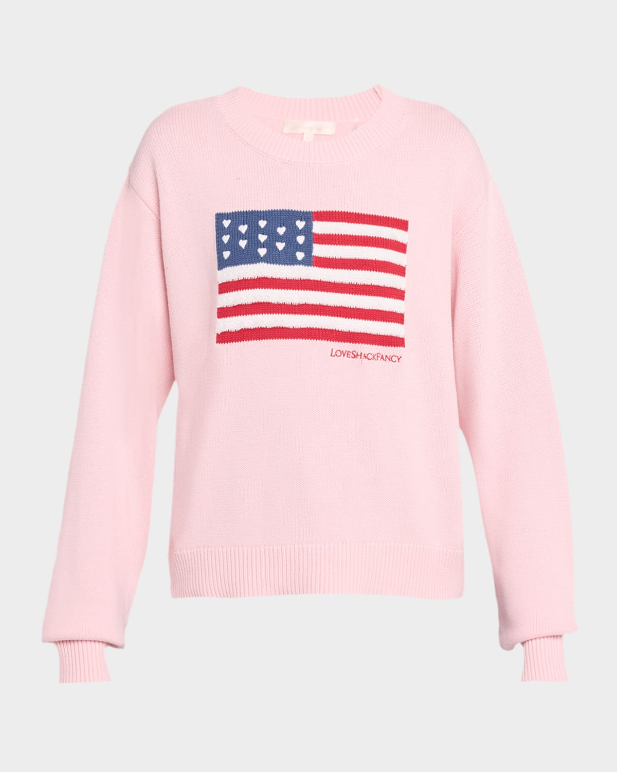 Loveshackfancy Ty Intarsia Flag Cotton Crewneck Sweater In Pink