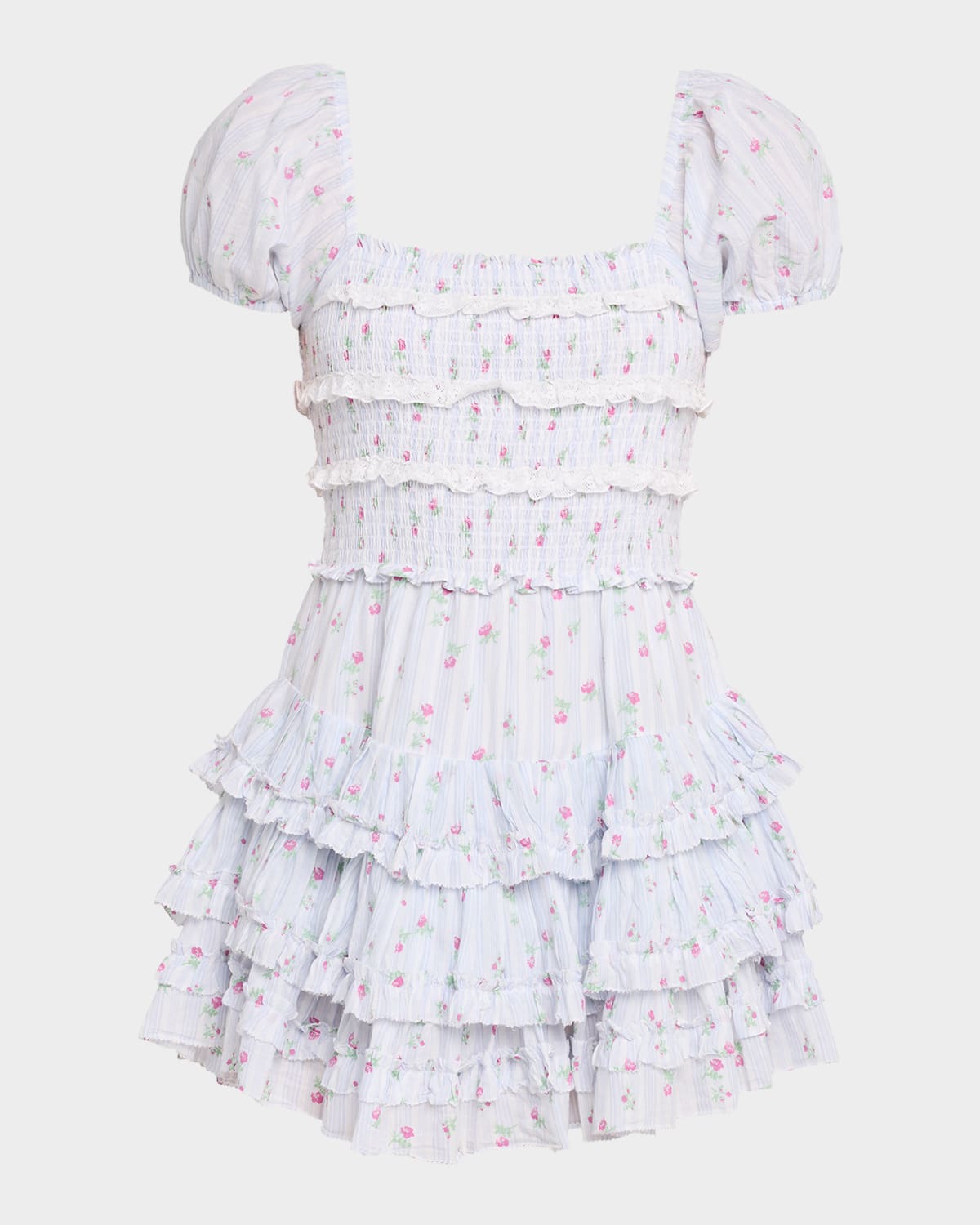 LoveShackFancy Fellows Cotton Floral Ruffle Mini Dress