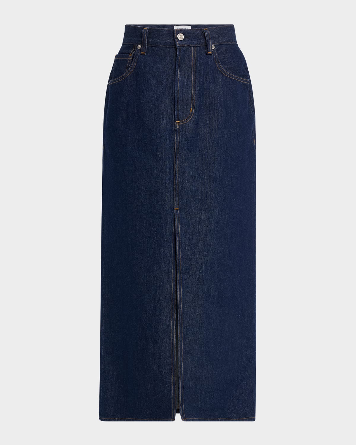 Good Work By Argent X Citizens Of Humanity Gwynn Cotton Denim Midi Pencil Skirt
