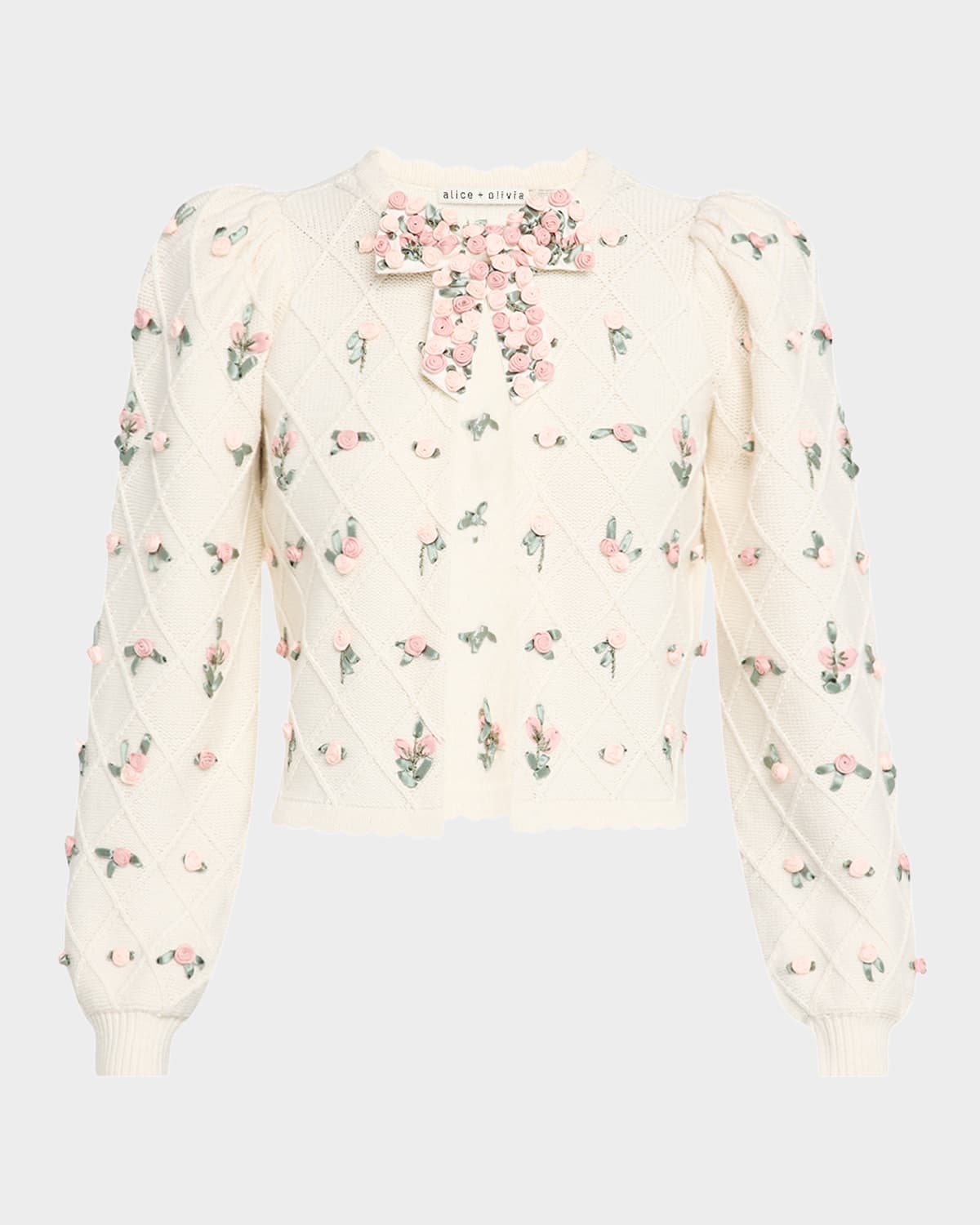 Kitty Floral Puff-Sleeve Cardigan