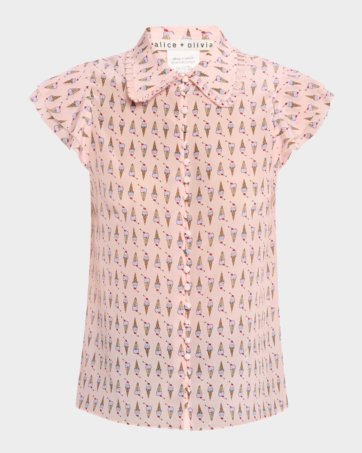 Alice And Olivia Martel Flutter Sleeve Silk Blouse In Sundae Pink Bloom