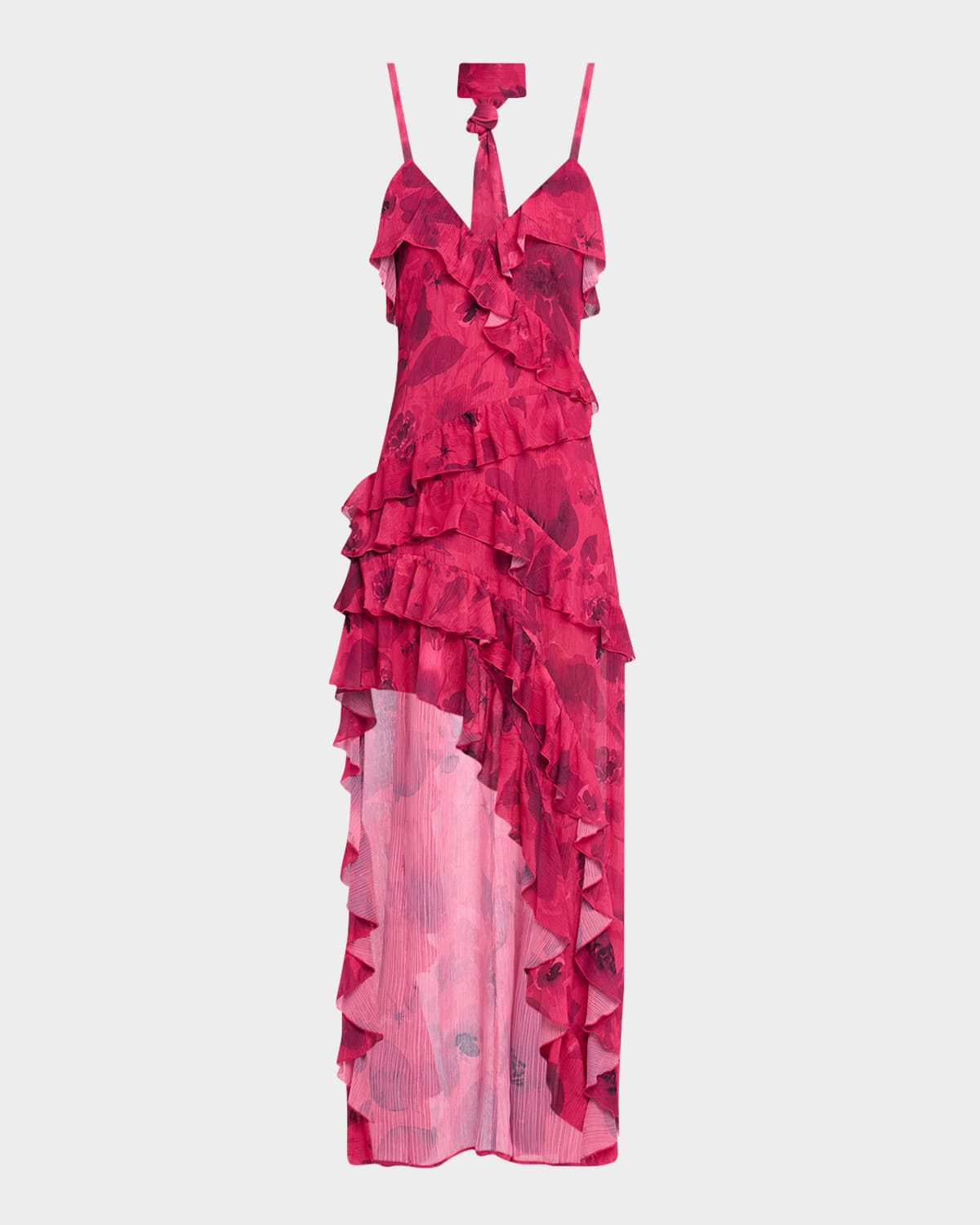 Nelia High-Low Ruffle Wrap Maxi Dress with Detachable Scarf
