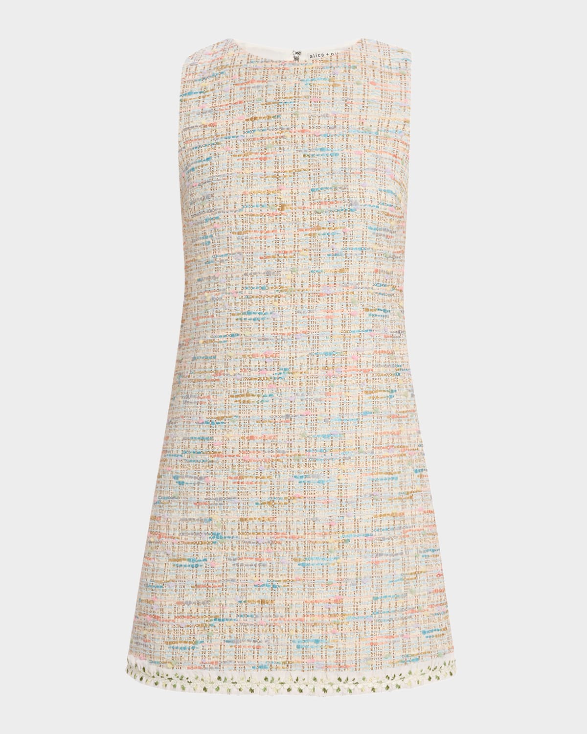 Alice And Olivia Clyde Tweed A-line Shift Dress In Off White Multi
