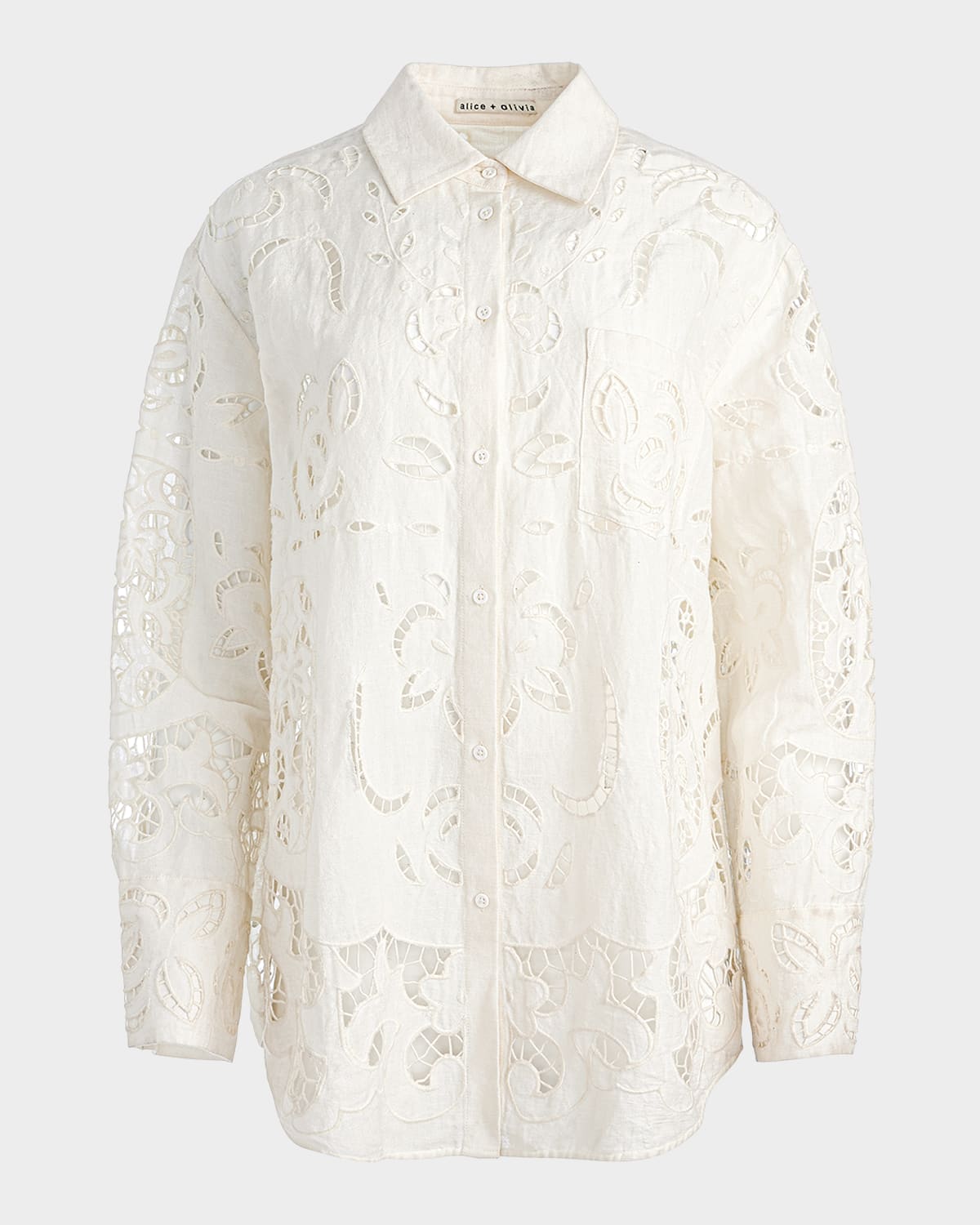 Alice And Olivia Finely Eyelet Oversized Button-front Shirt