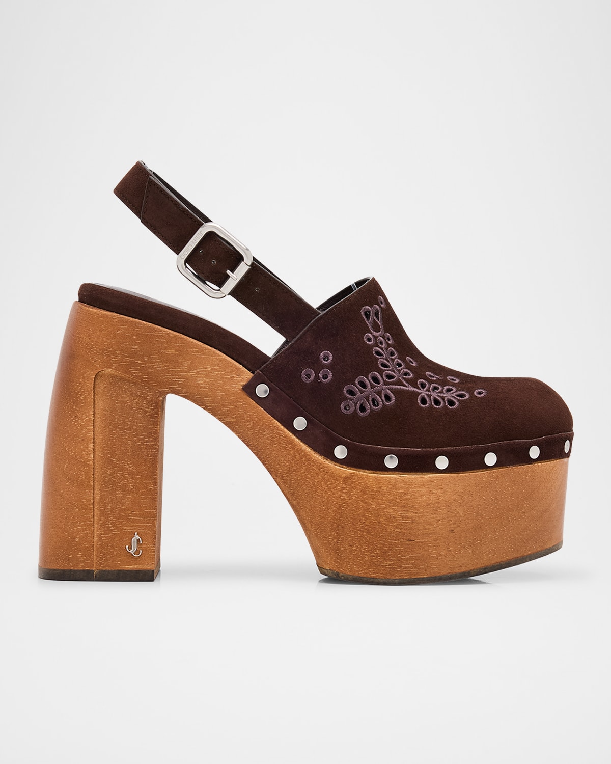 Jimmy Choo Alida Embroidered Suede Platform Clogs In Brown