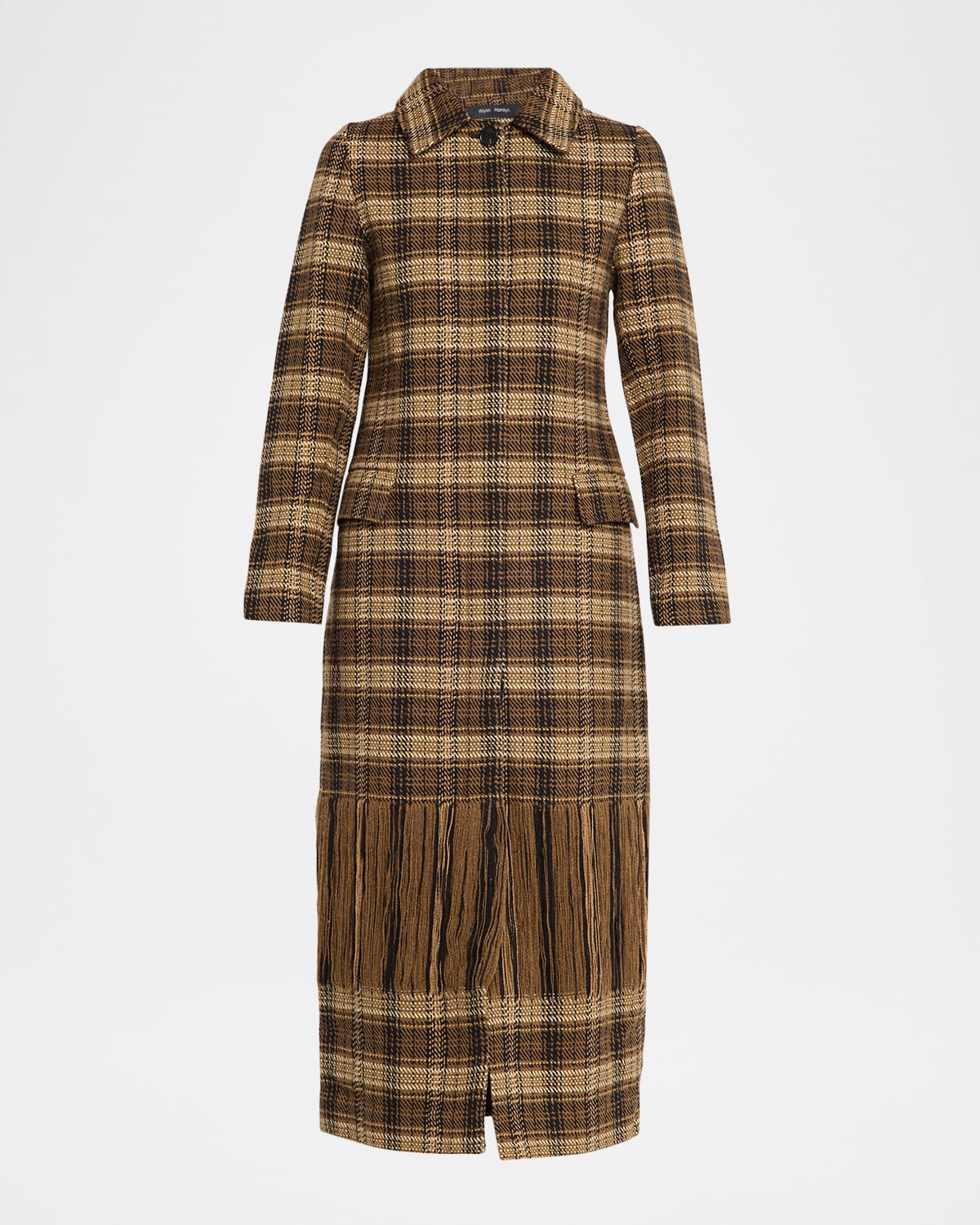 Wynn Hamlyn Long Woven Plaid Coat In Brown