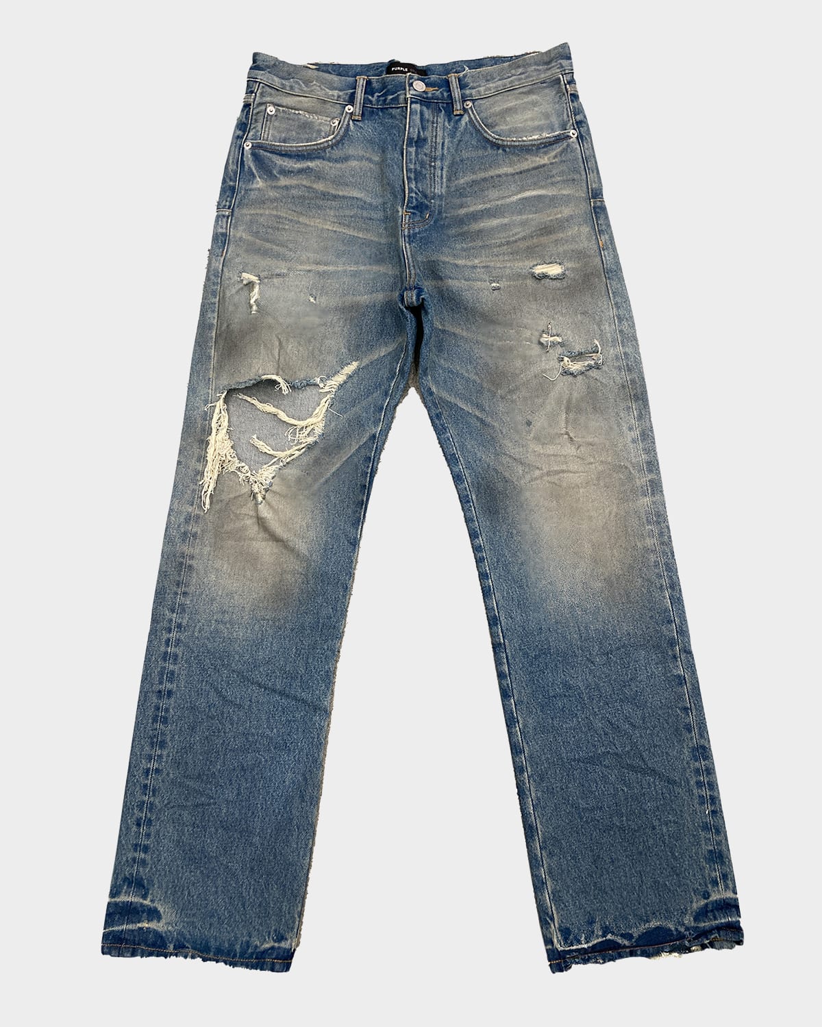 Men's P011 Distressed Knee Blowout Straight Jeans