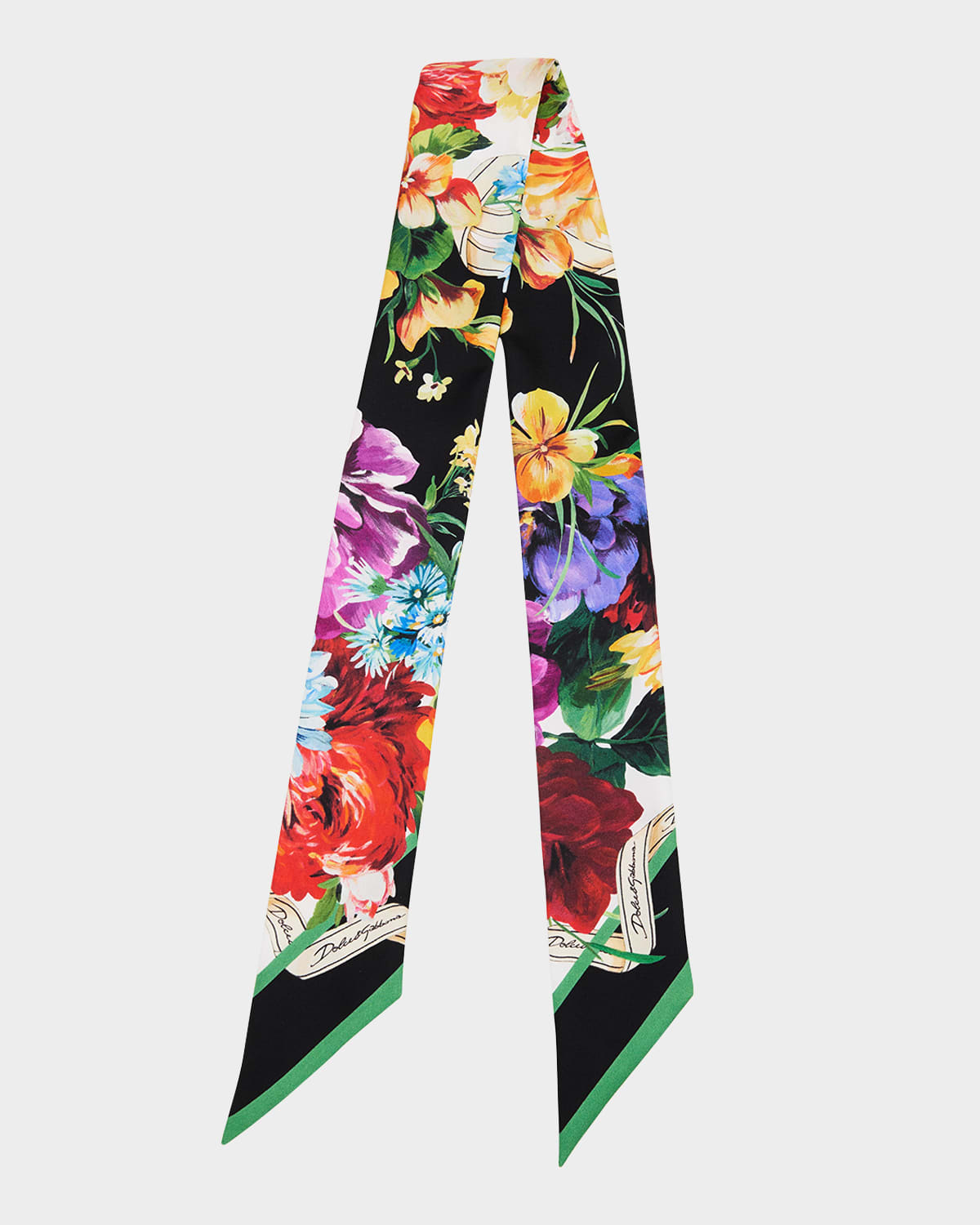 Dolce & Gabbana Floral Silk Twill Skinny Scarf In Multi