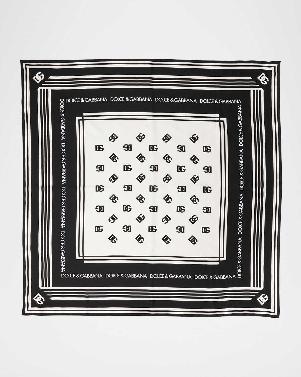 Dolce & Gabbana Dg Monogram Silk Twill Square Scarf In Black