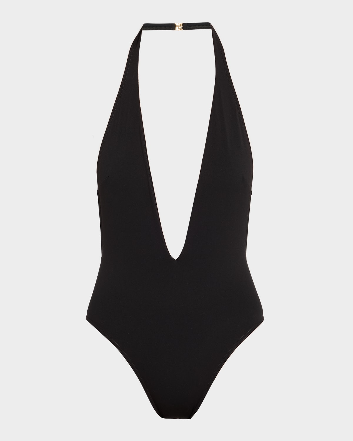 Plunging Halter Jersey One-Piece Swimsuit