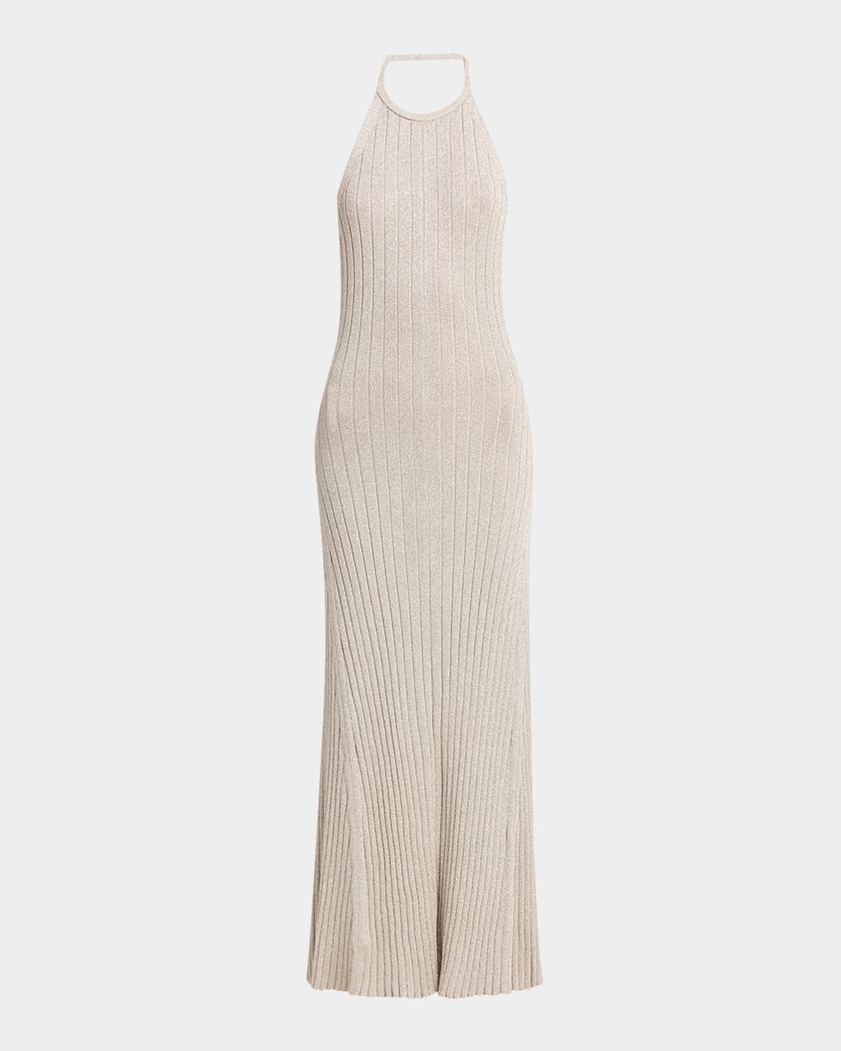 Metallic Rib Halter Backless Maxi Dress