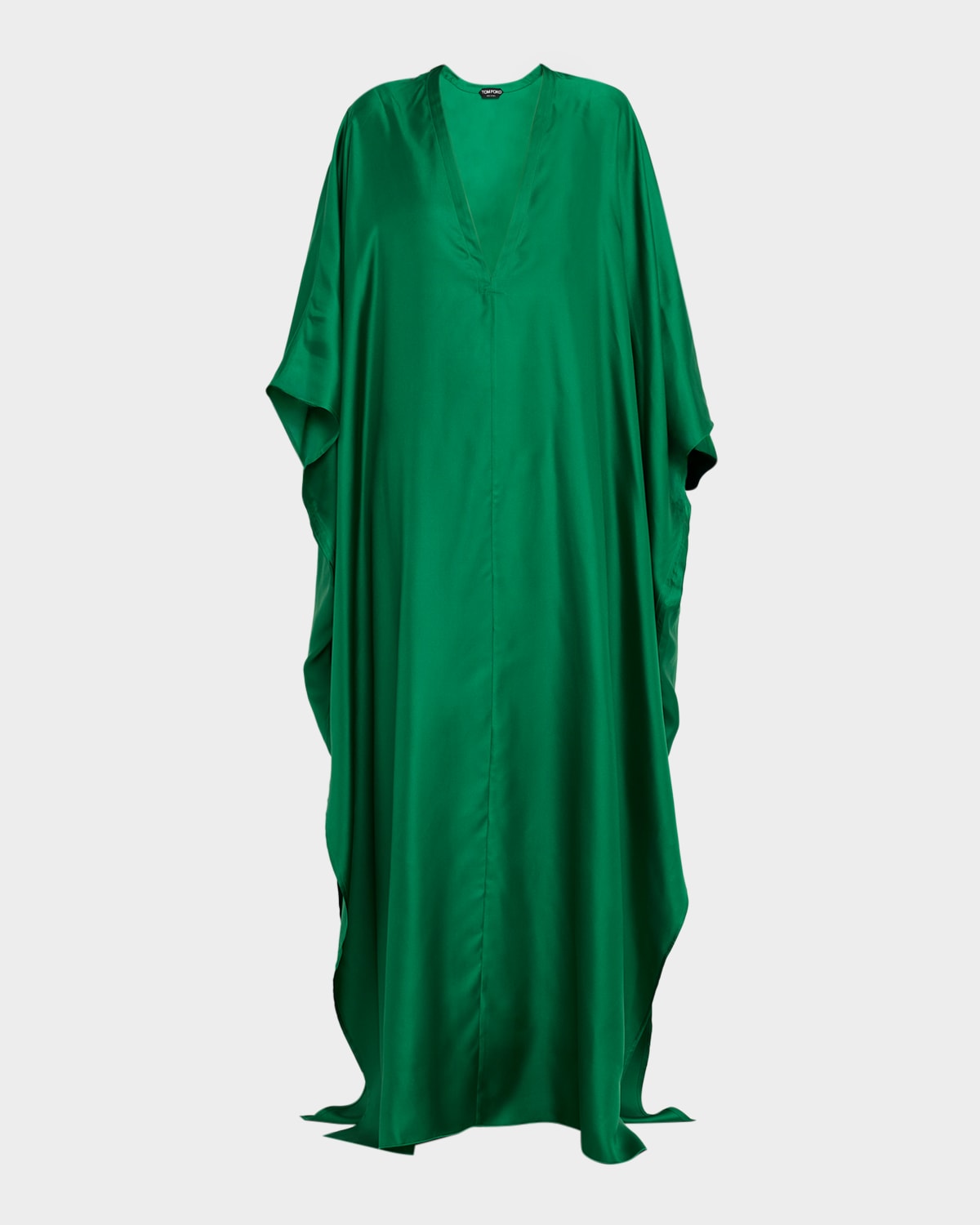 Plunging V-Neck Light Silk Twill Maxi Kaftan Dress