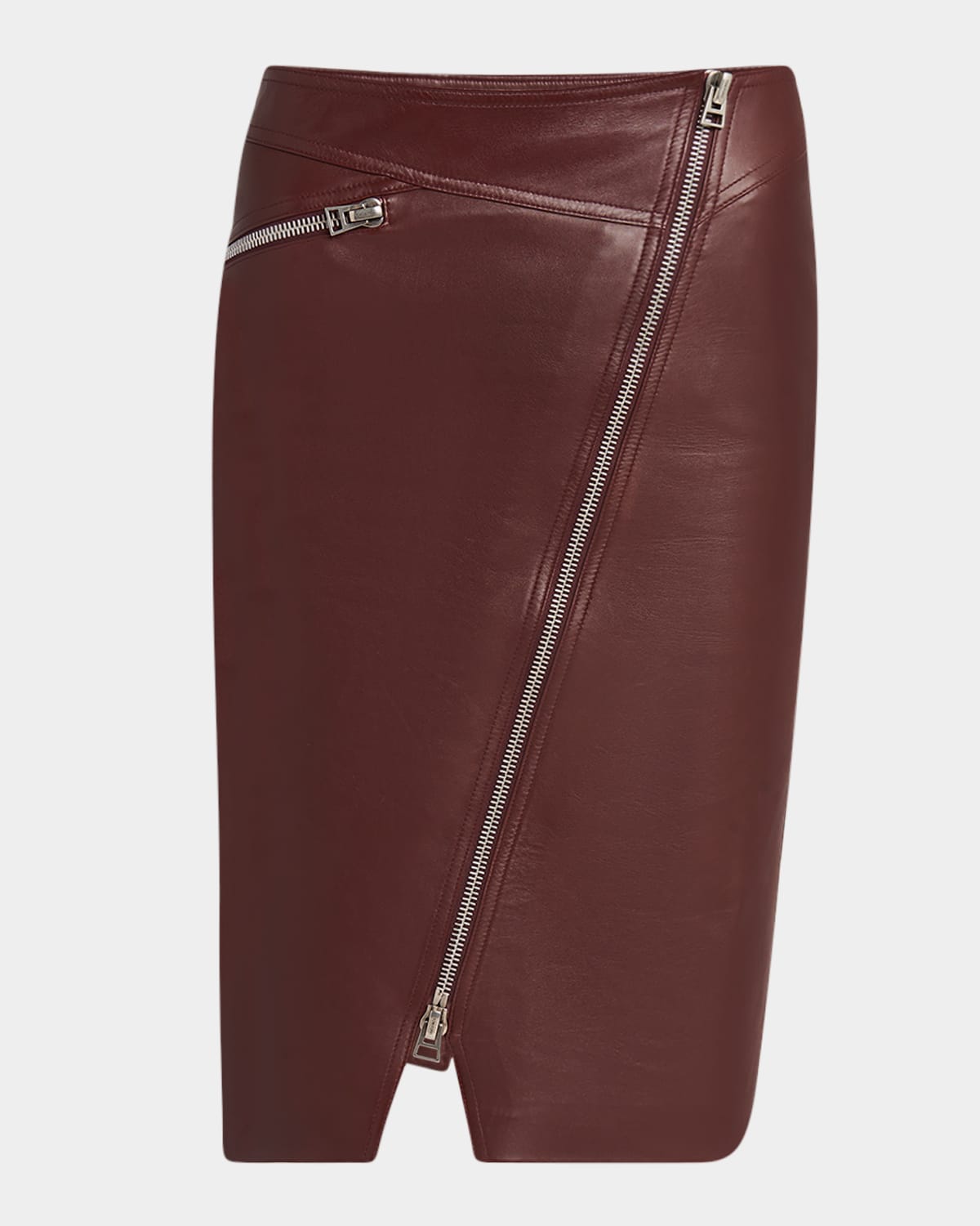 Lux Plonge Leather Diagonal Zip Skirt