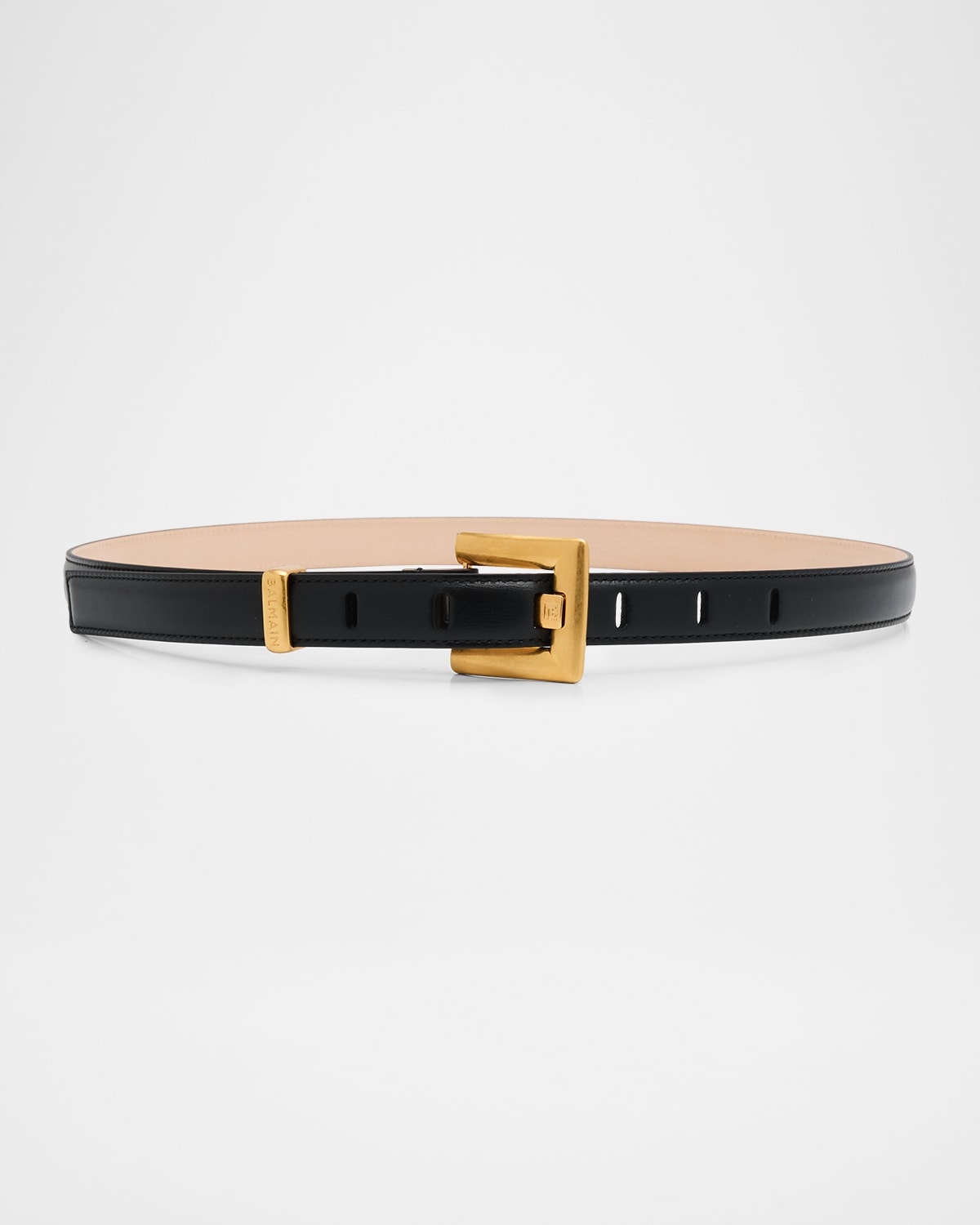 Balmain Anthem Narrow Leather Belt In Black