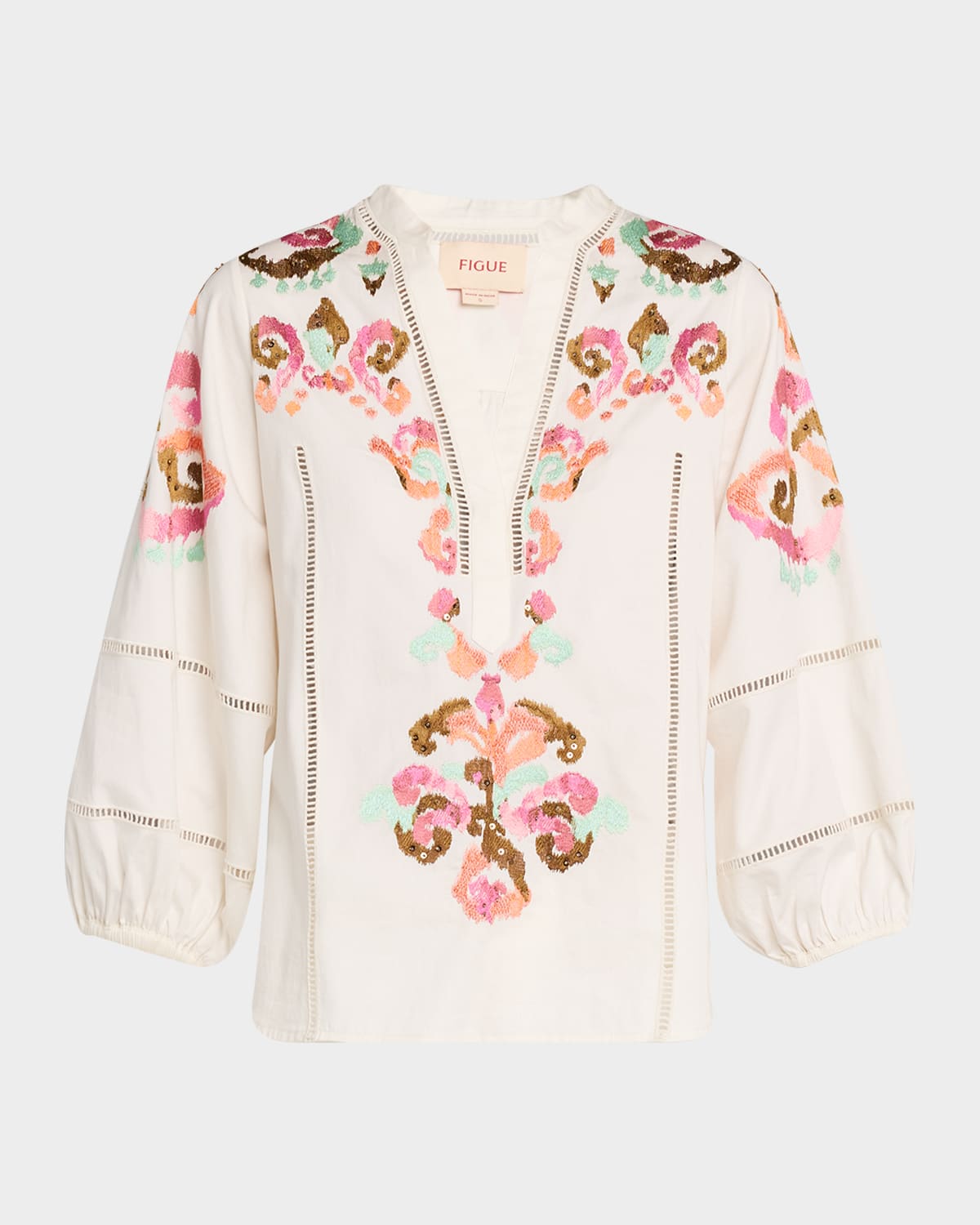 FIGUE RYLIE EMBROIDERED PEASANT TOP 