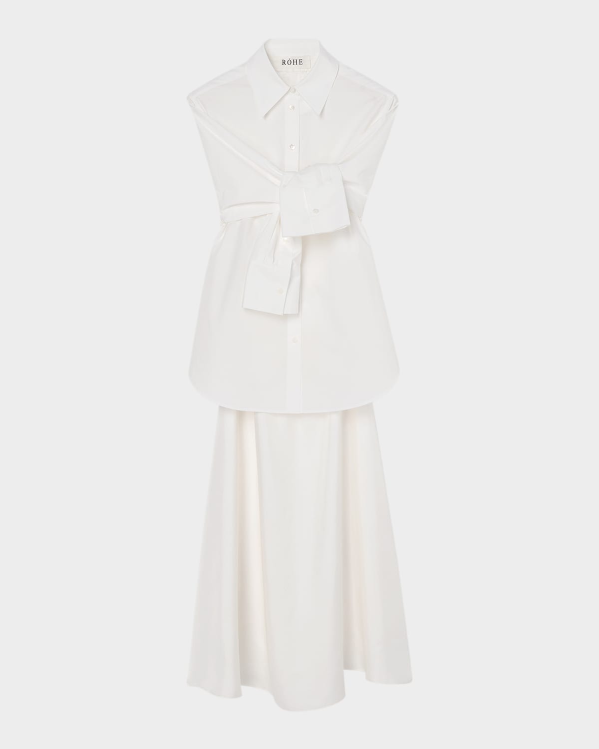 Silk-Poplin Combo Gilet Maxi Dress