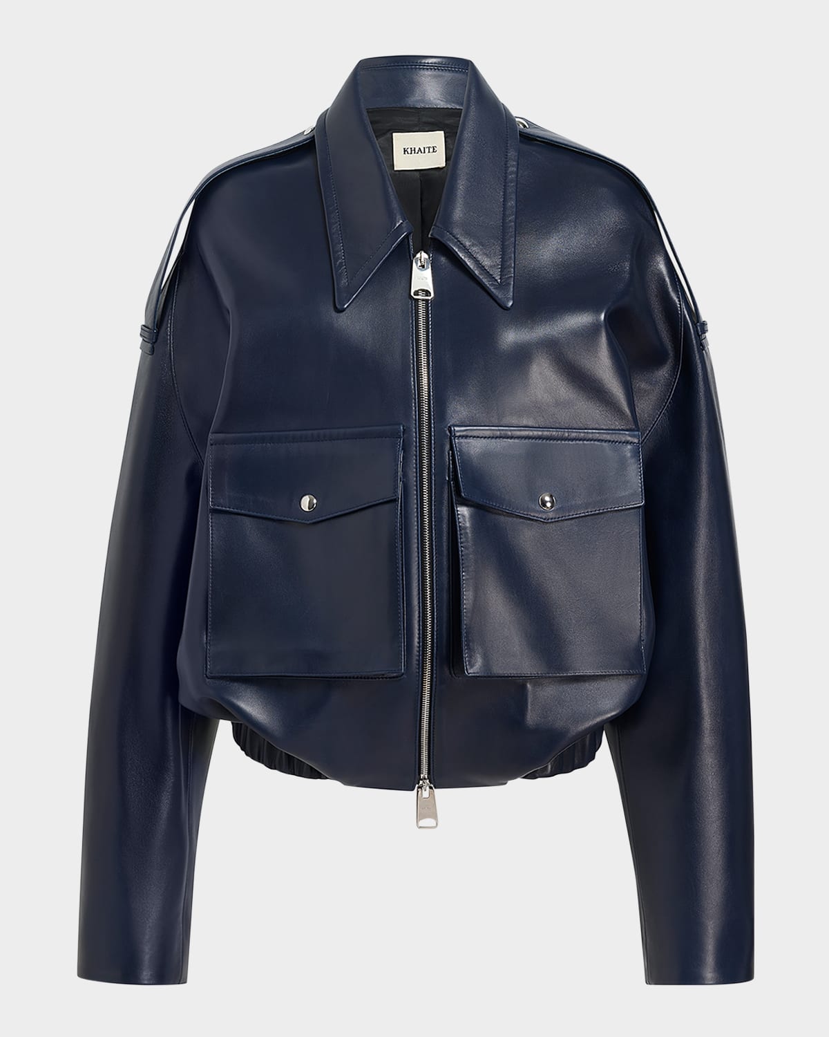Khaite Owey Oversized Leather Bomber Jacket In Blue