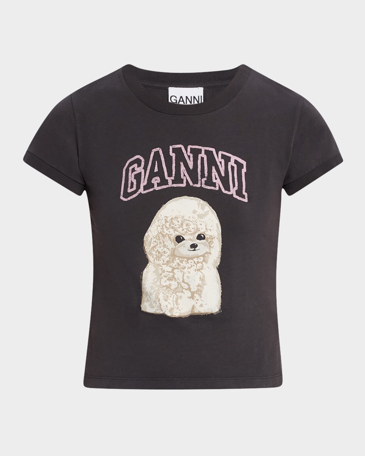 Ganni Women Black T-shirt With Round Neck And Maxi Logo On The Front In Cotton Woman In Black