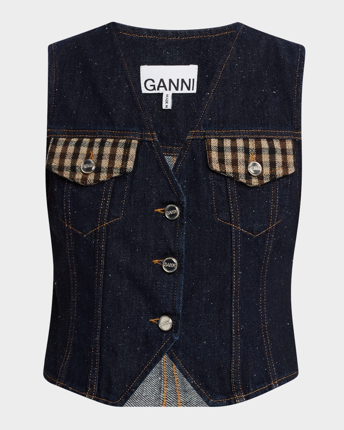 Ganni Denim Patchwork Utility Vest