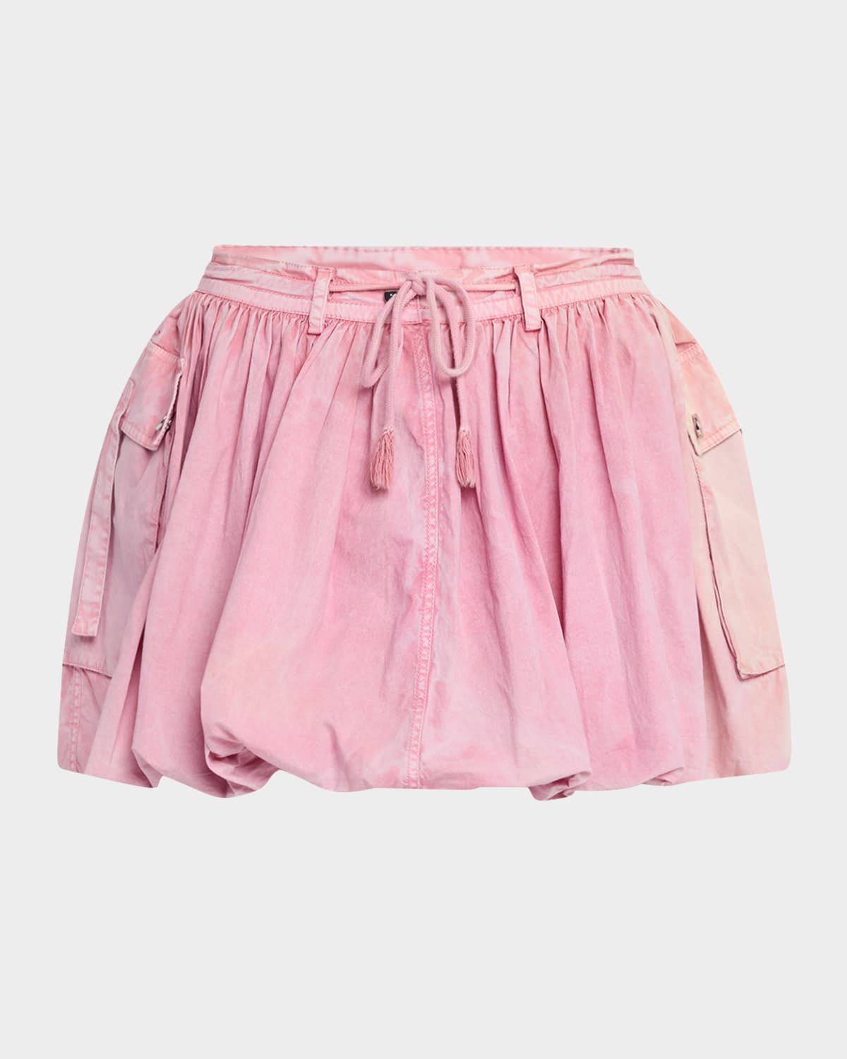 Ganni Washed Stretch Cotton Mini Bubble Skirt In Pink