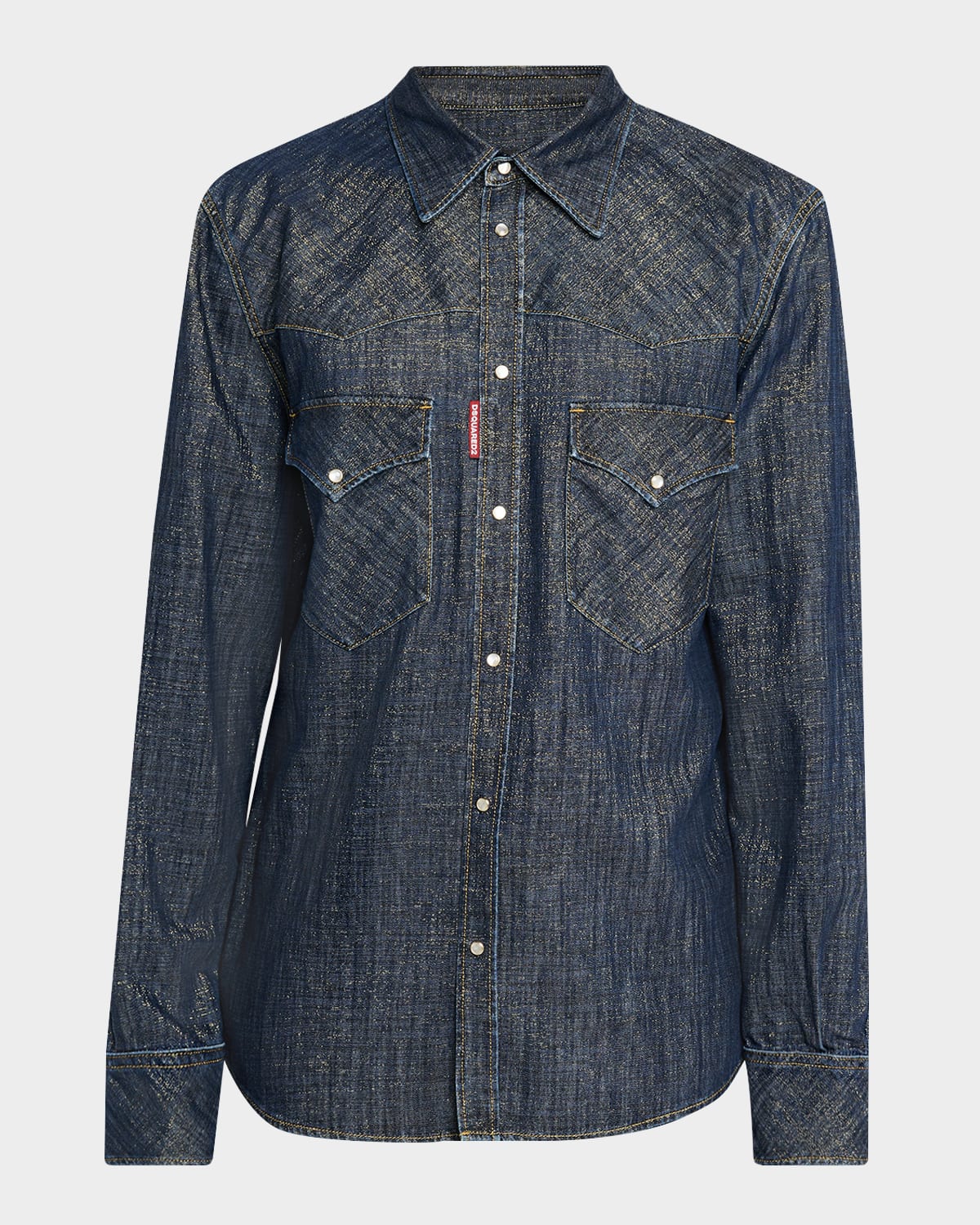 Dsquared2 Men's Metallic Woven Denim Western Shirt In Blue