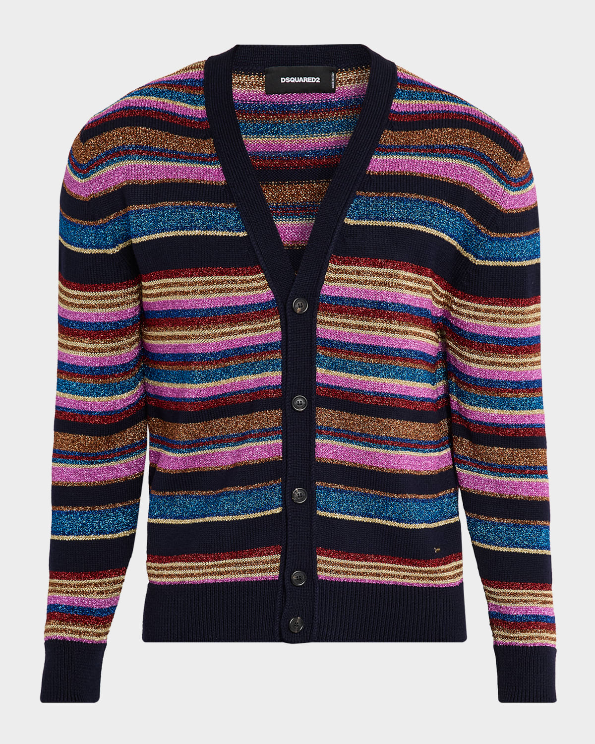 Dsquared2 Men's Metallic Striped V-neck Cardigan In Multi