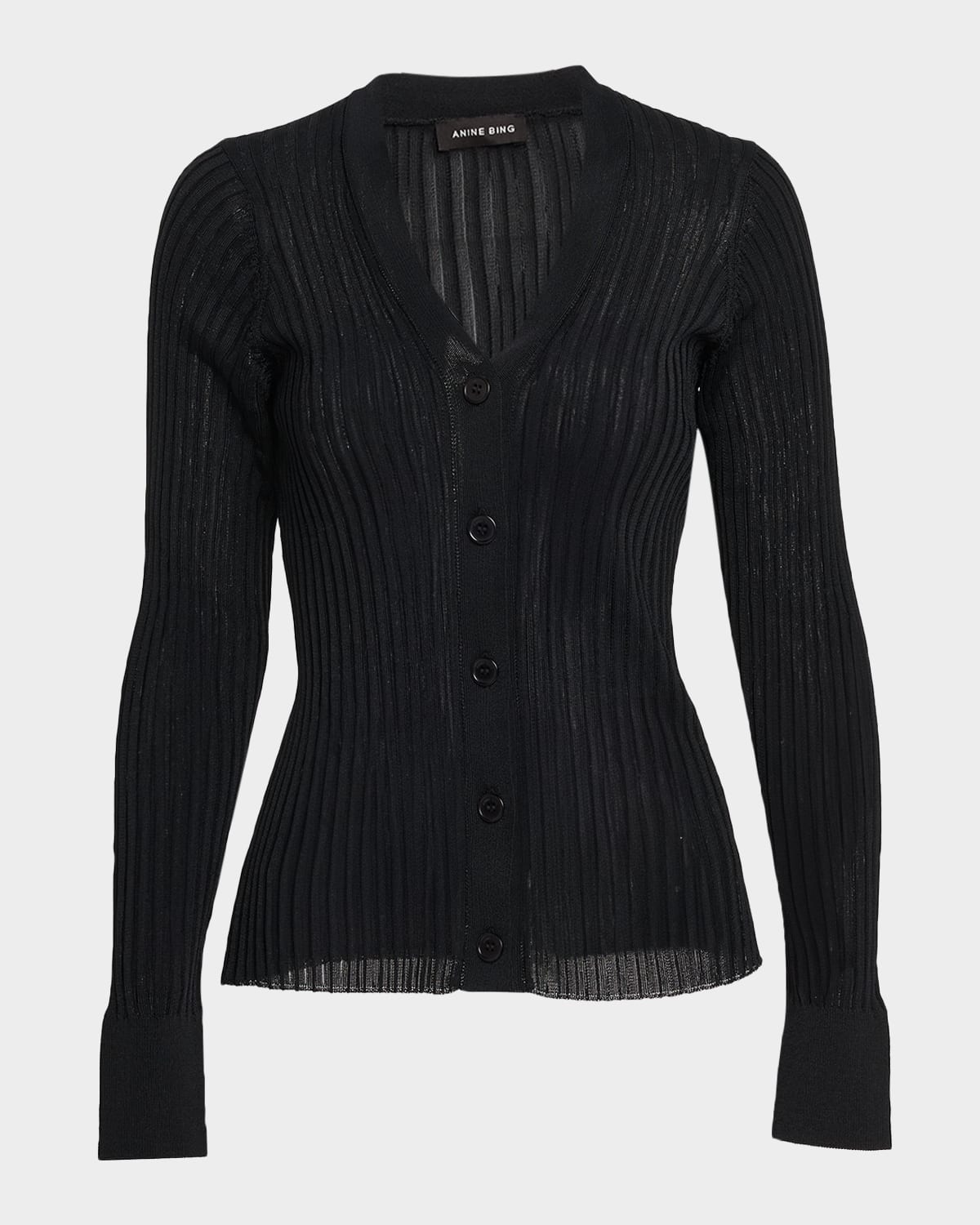 Anine Bing Matheo Fitted Rib Cardigan In Black