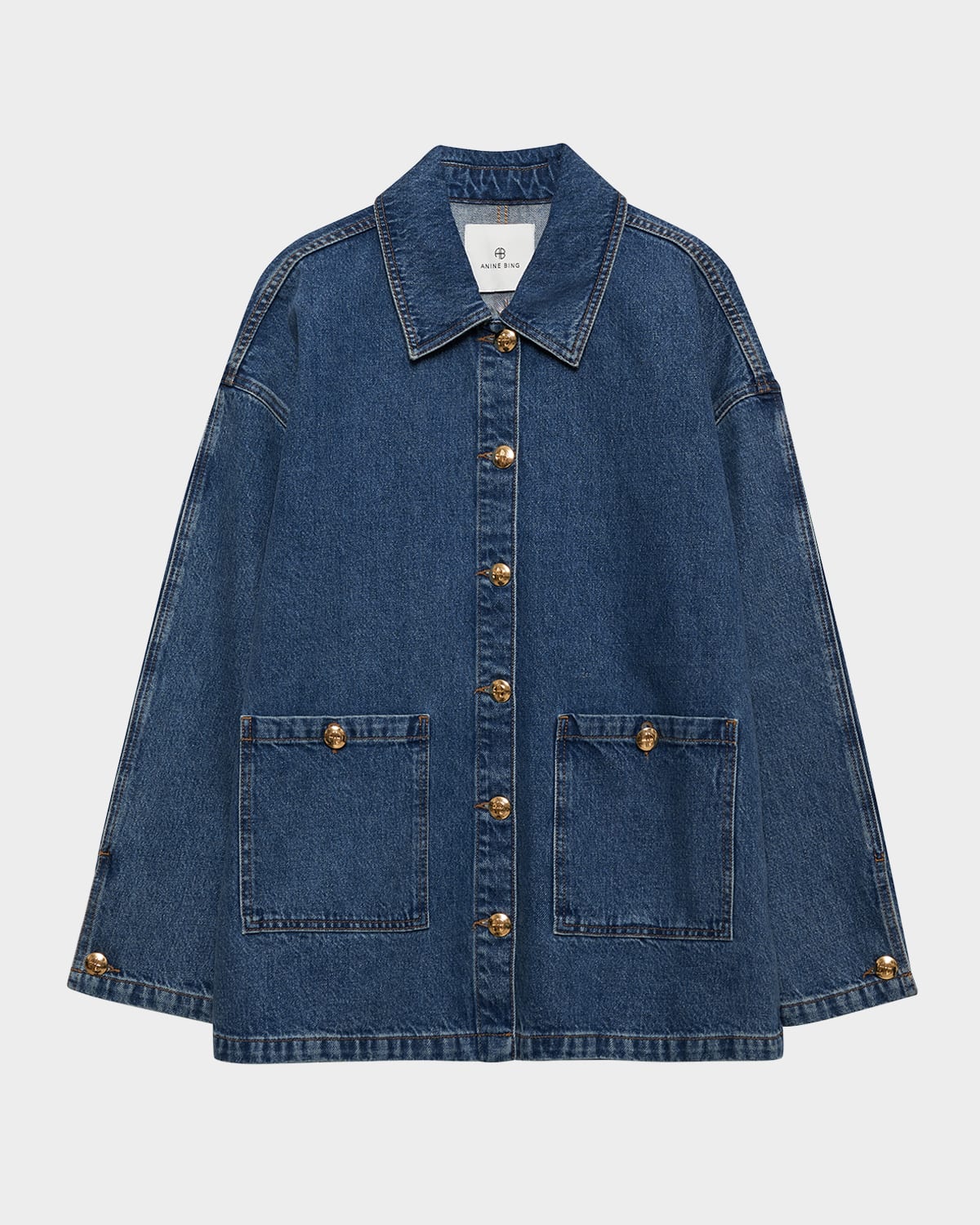 Anine Bing Luna Denim Jacket With Collared Neck In Blue
