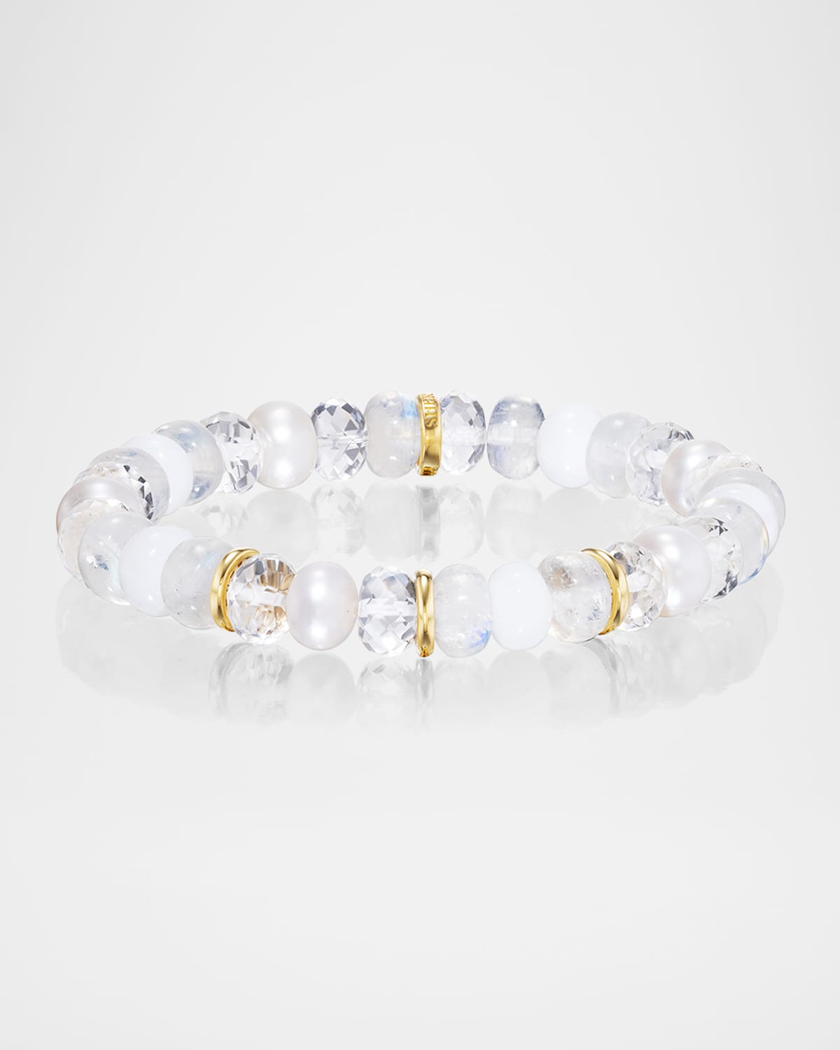 White Mixed Gemstone Bead Bracelet with 14K Yellow Gold Rondelles