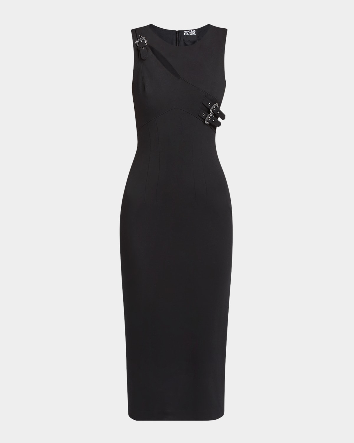 Versace Jeans Couture Baroque Buckle Sleeveless Midi Dress In Black