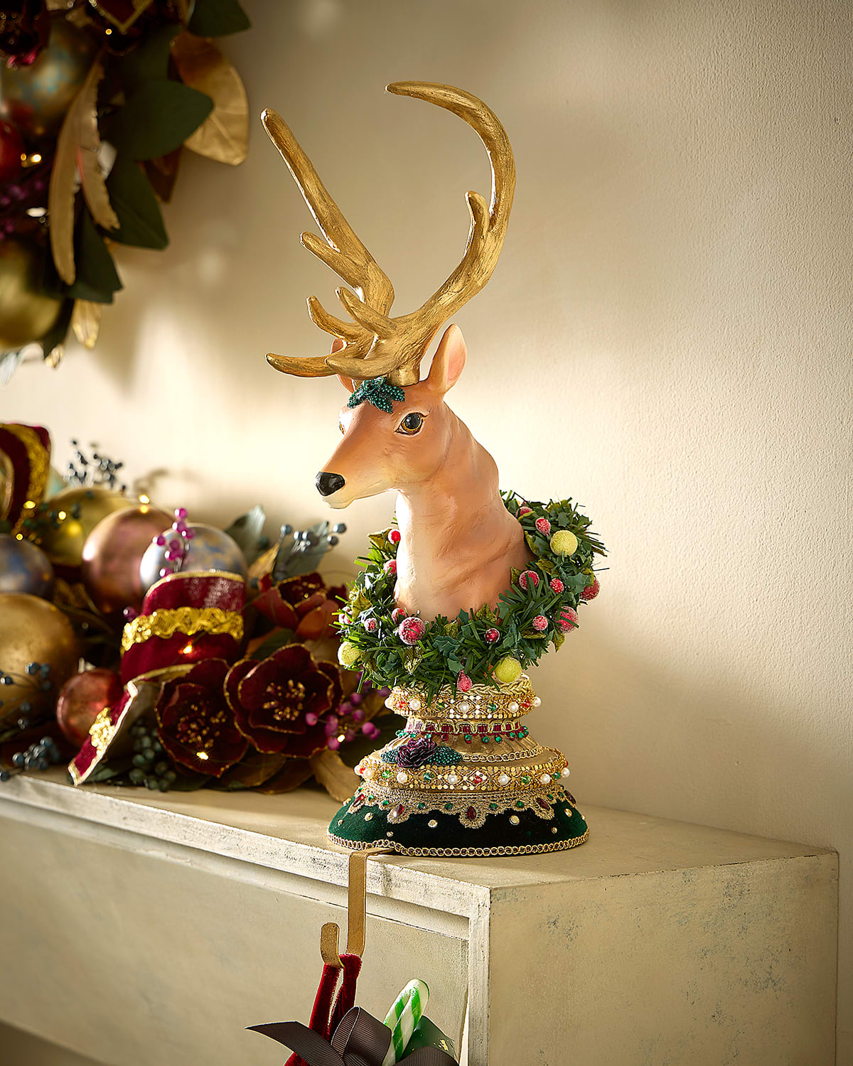 Katherine's Collection Winter Balsam And Berry Deer Stocking Holder